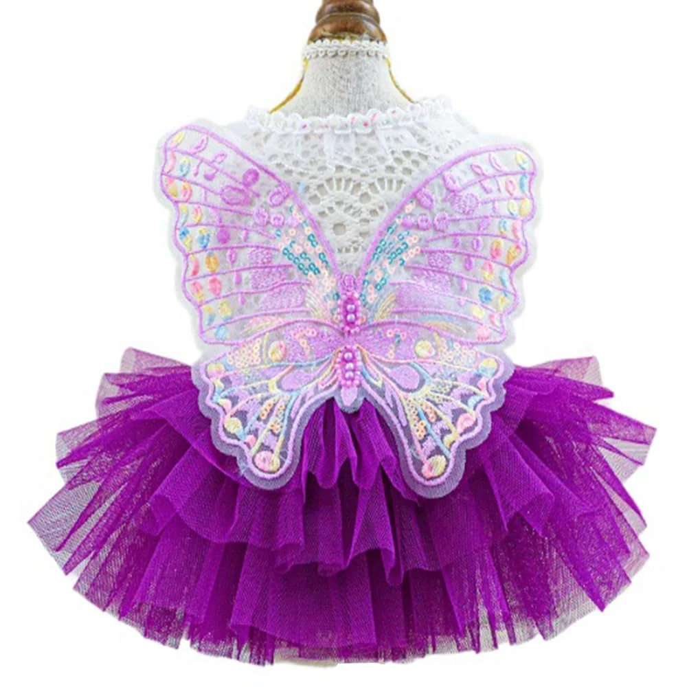 Contemporary ANIAC Butterfly Dog Dress with Purple Tutu – Small Dog Costume with Winged Embroidery Practical