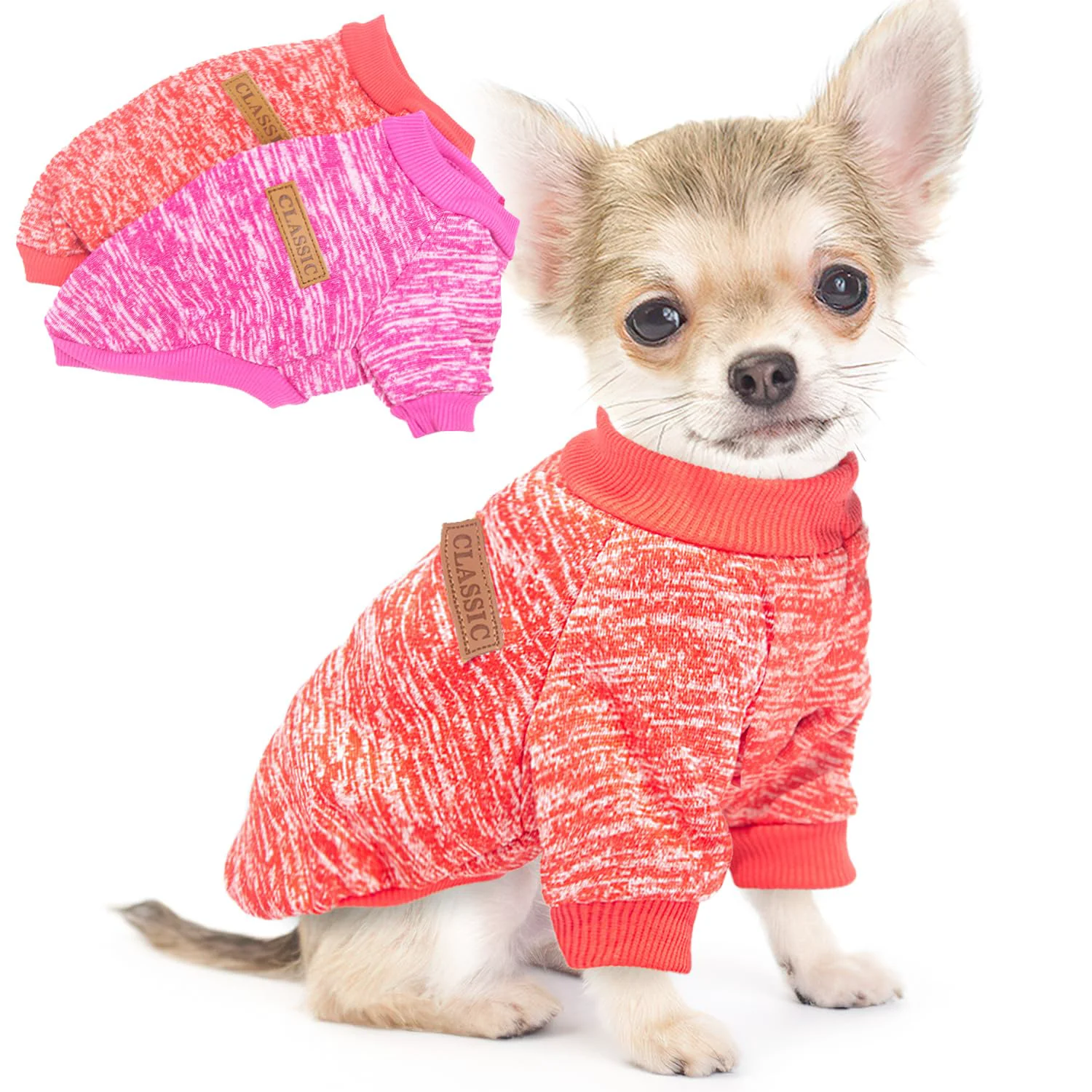 Secure Two-Piece Small Dog Sweaters – Christmas Knit Fleece Set Pink Red for Tiny Breeds Eco-Friendly
