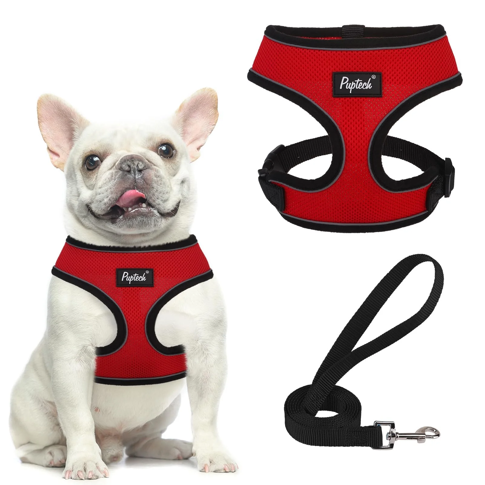 Solid PUPTECK Soft Mesh Dog Harness and Leash Set - No-Pull Comfort Red Size S Verified