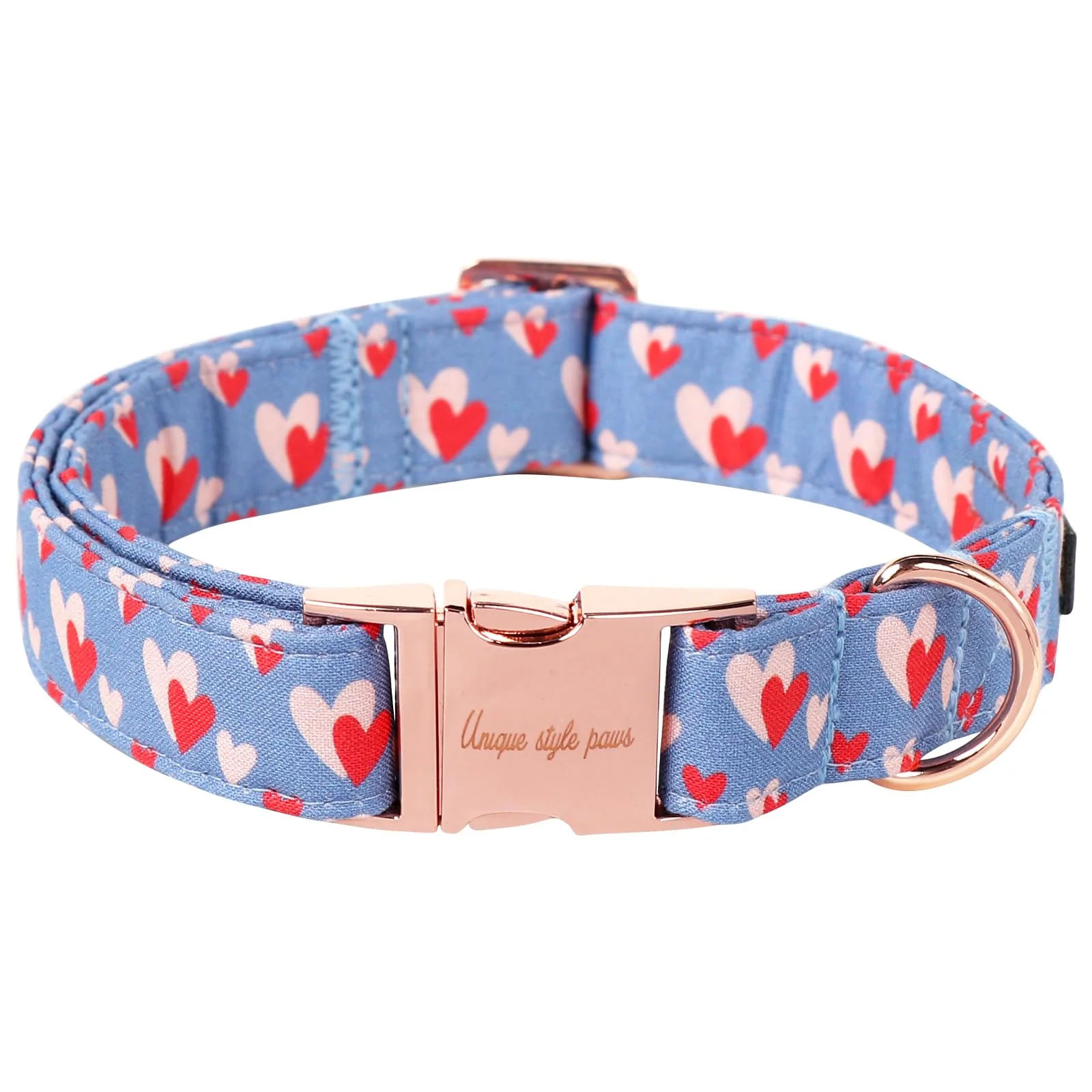Enhanced Unique Style Paws Valentine's Day Dog Collar – Blue Pink Love Heart Adjustable 5 Sizes Superior