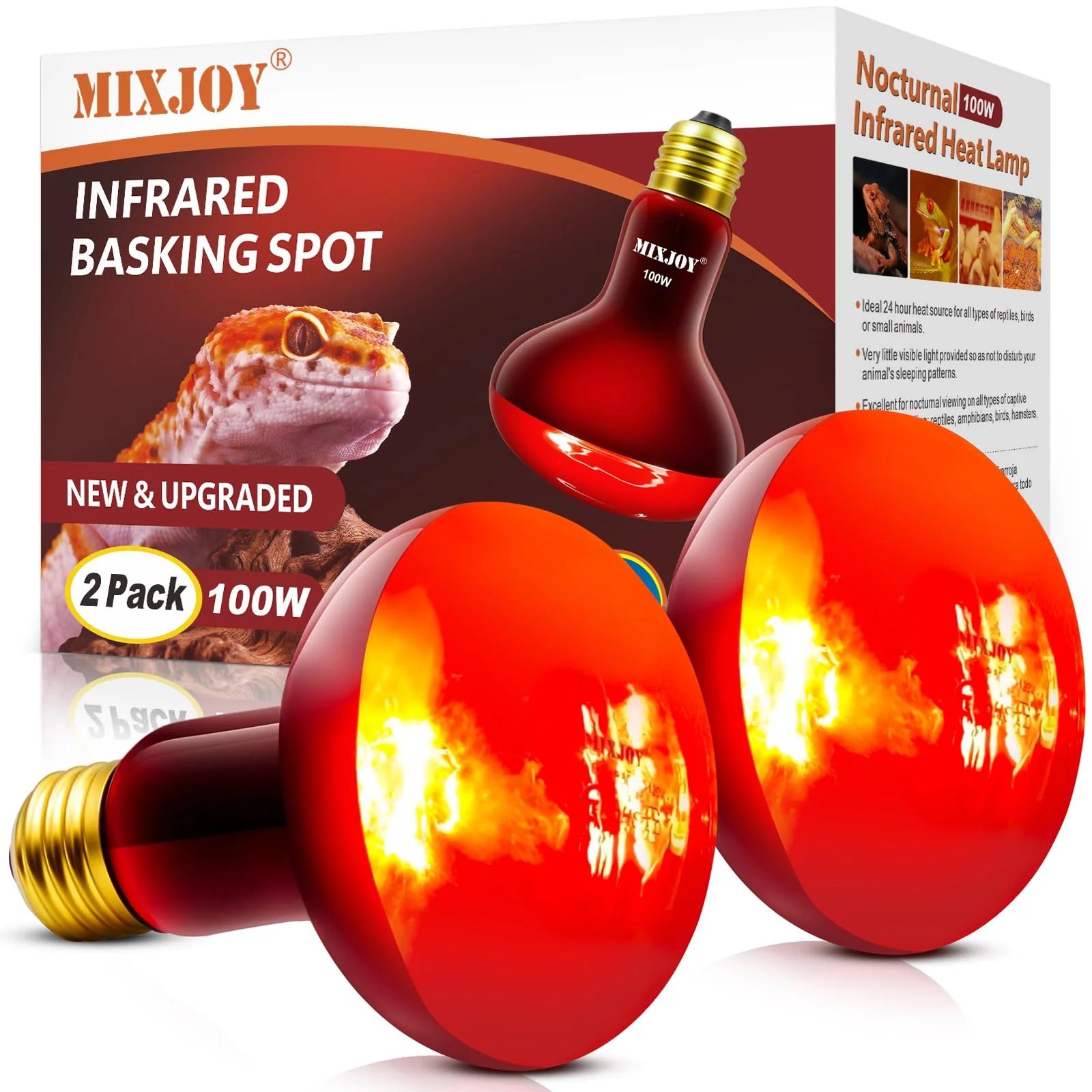 Outstanding MIXJOY 100W Infrared Heat Lamp Bulbs – 2-Pack for Reptiles Pets Original