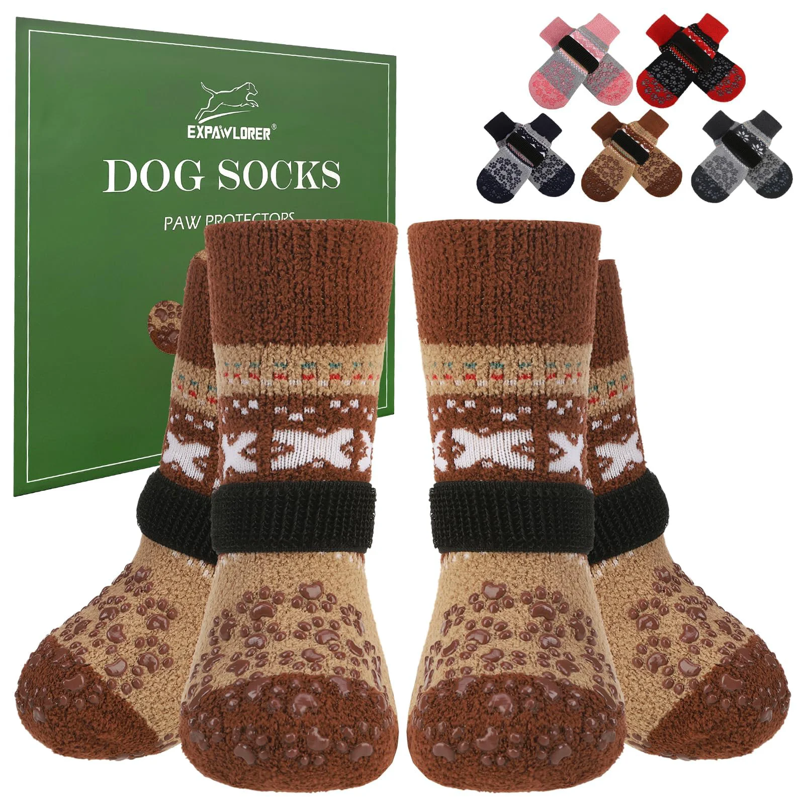Durable EXPAWLORER Anti Slip Dog Socks Khaki XL – Soft Paw Protectors Dog Boots for Hardwood Floors Organic