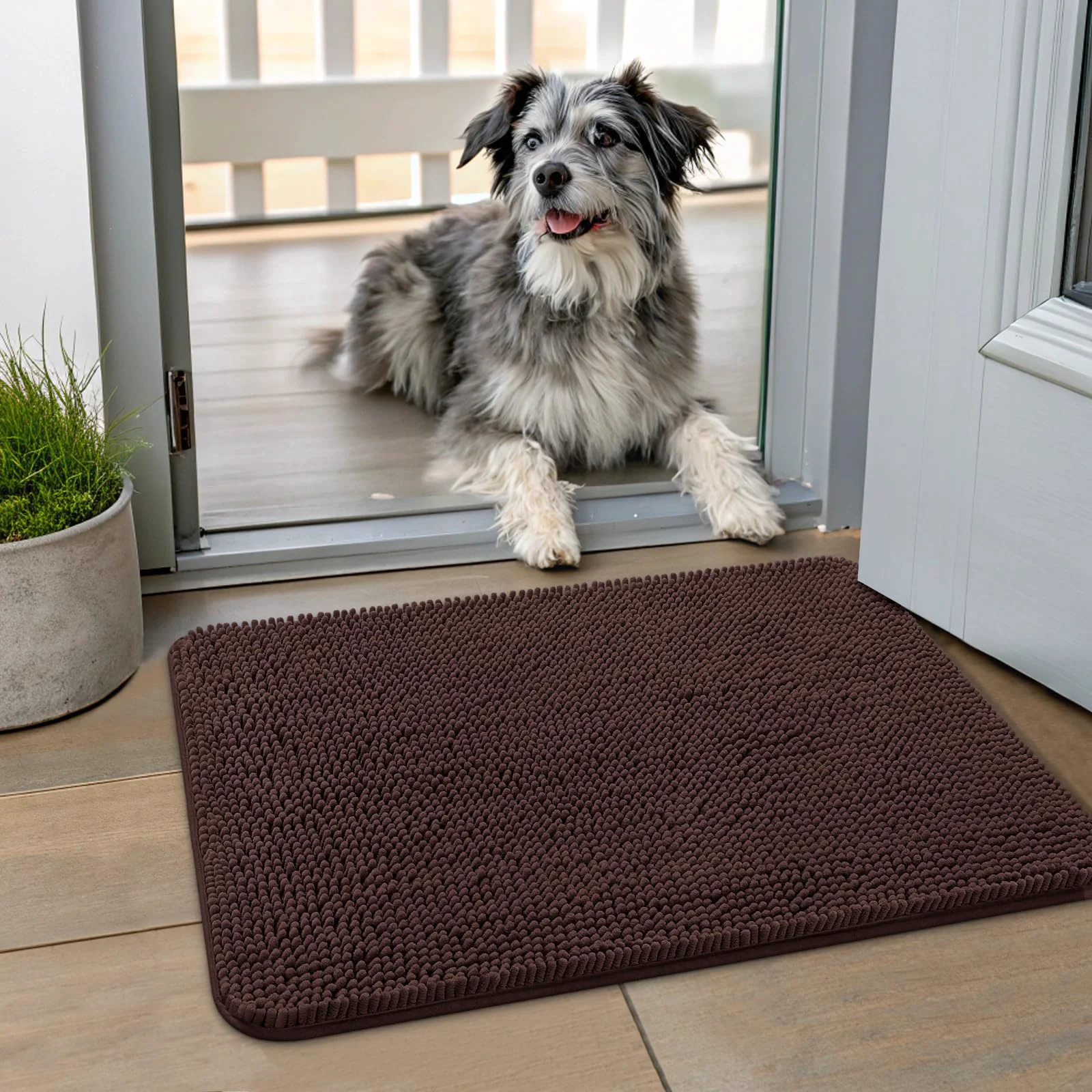 Recyclable Smiry Dog Door Mat for Muddy Paws 24x16 – Absorbent Non-Slip Chenille Doormat High-Grade