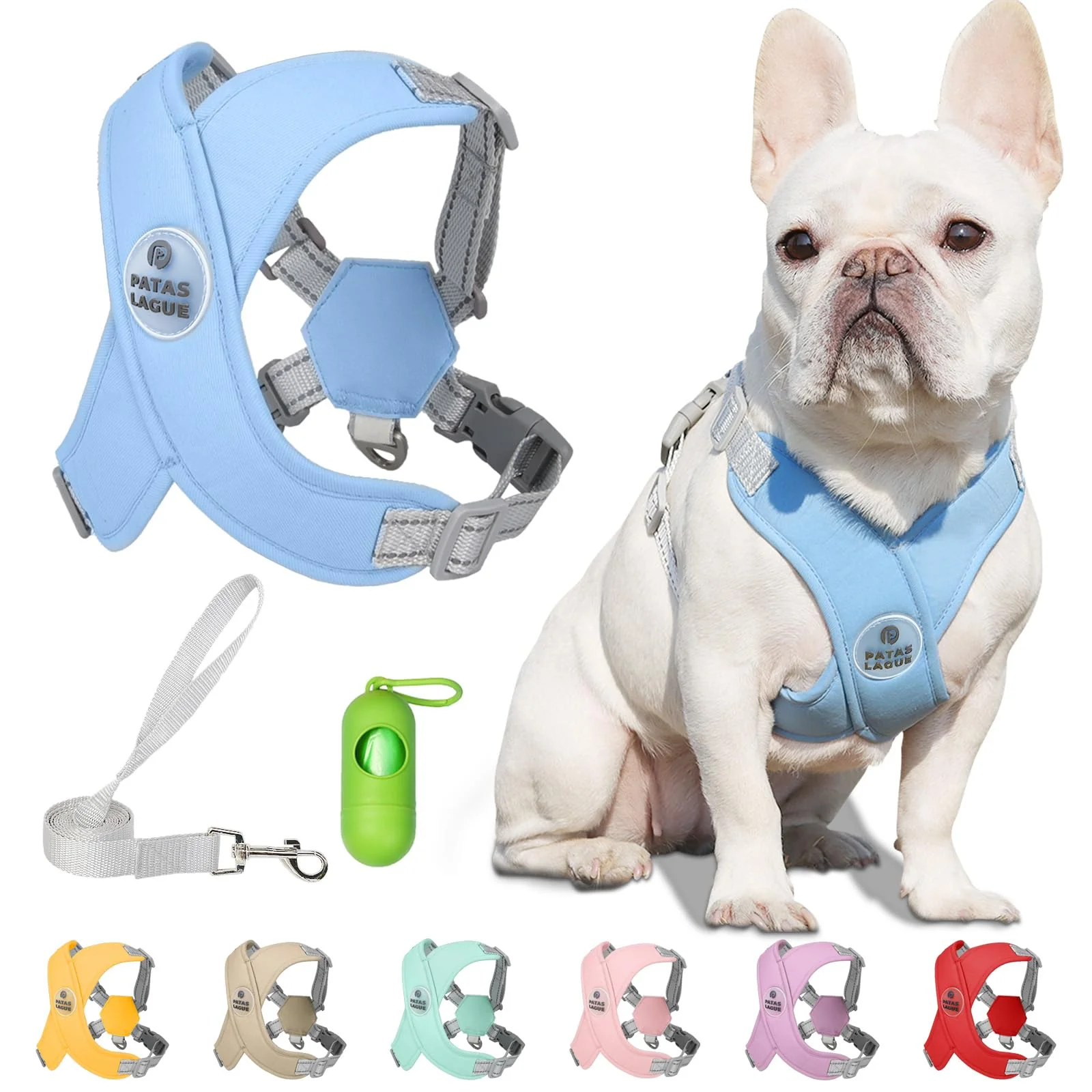 Practical Patas Lague Dog Harness with Leash Set – Adjustable Soft Padded Vest No-Choke Reflective Includes Poop Bags Blue Size L Consistent