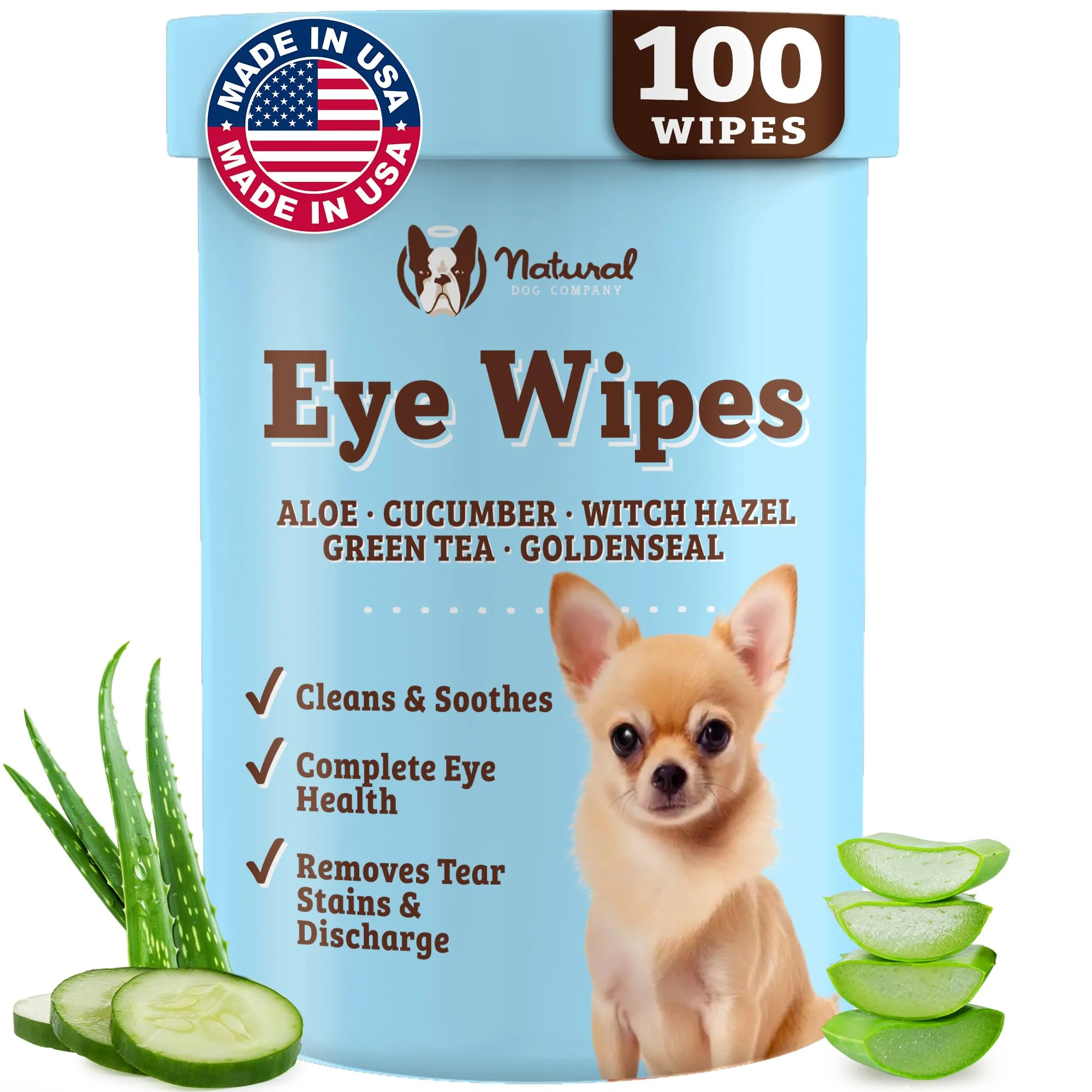 Lightweight Natural Dog Eye Wipes for Dogs – 100 Ct Tear Stain Remover Vegan Gentle Smooth