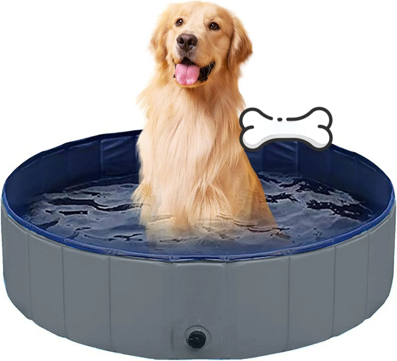 Solid TMbsfatn Dog Pool Foldable – PVC Non-Slip Pet Pool Grey 32x8in Flexible