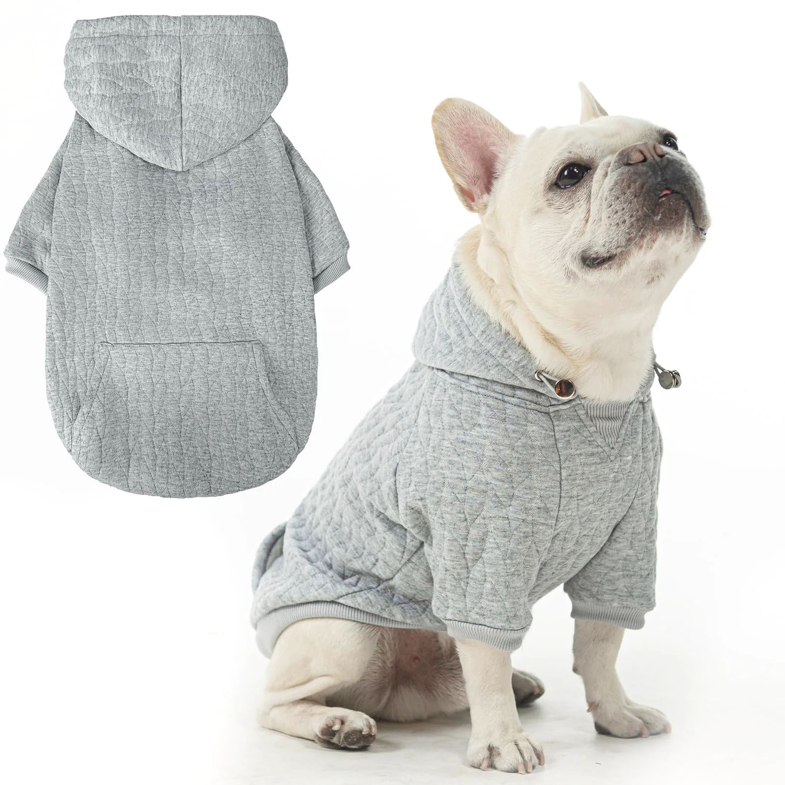 Next-Generation EXPAWLORER Textured Cable Knit Dog Hoodie with Leash Hole Pocket Warm Winter Coat - Grey XS Contemporary