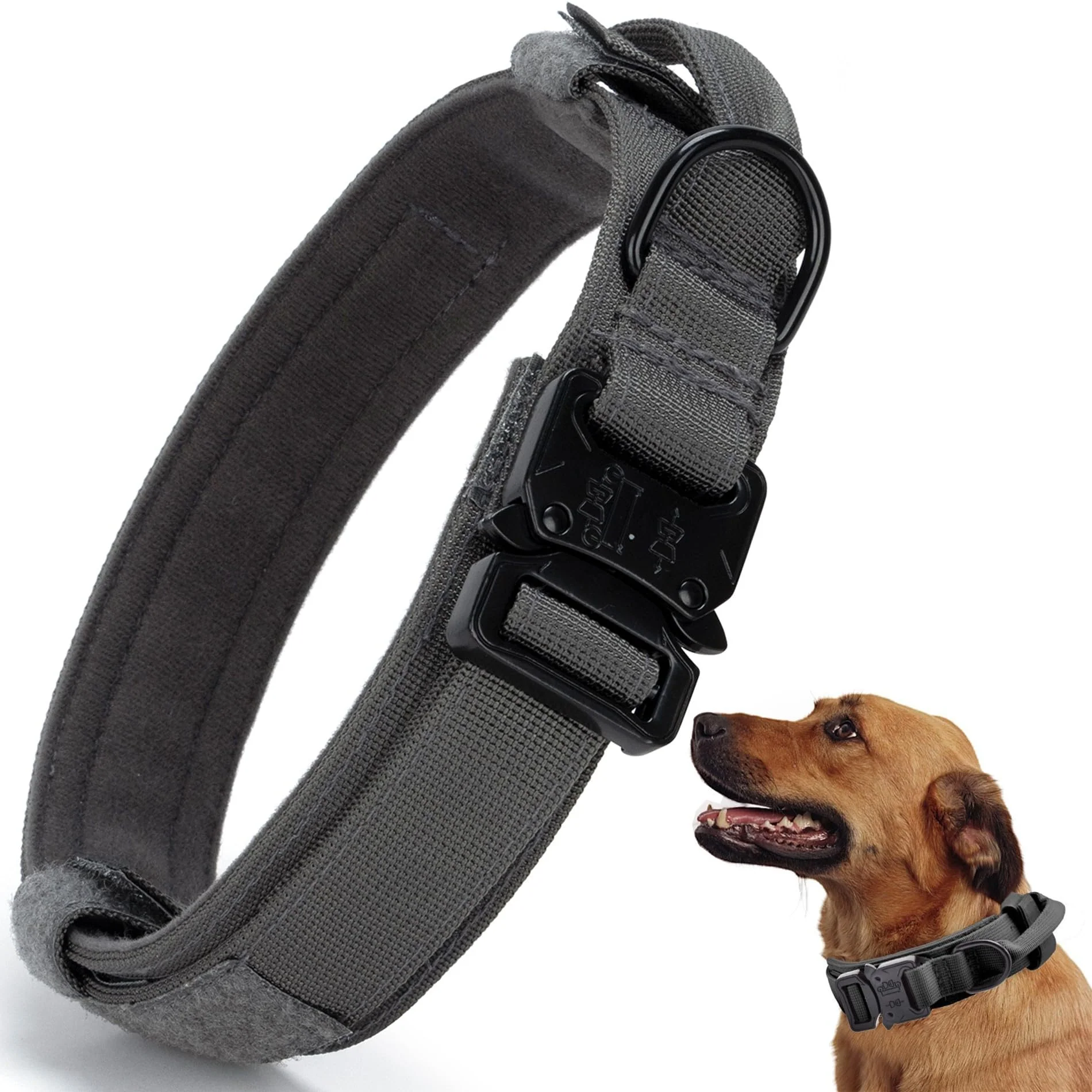 Convenient CADONO Tactical Dog Collar with Control Handle – Adjustable Nylon Training Collar Quick-Release Buckle Grey XXL Professional