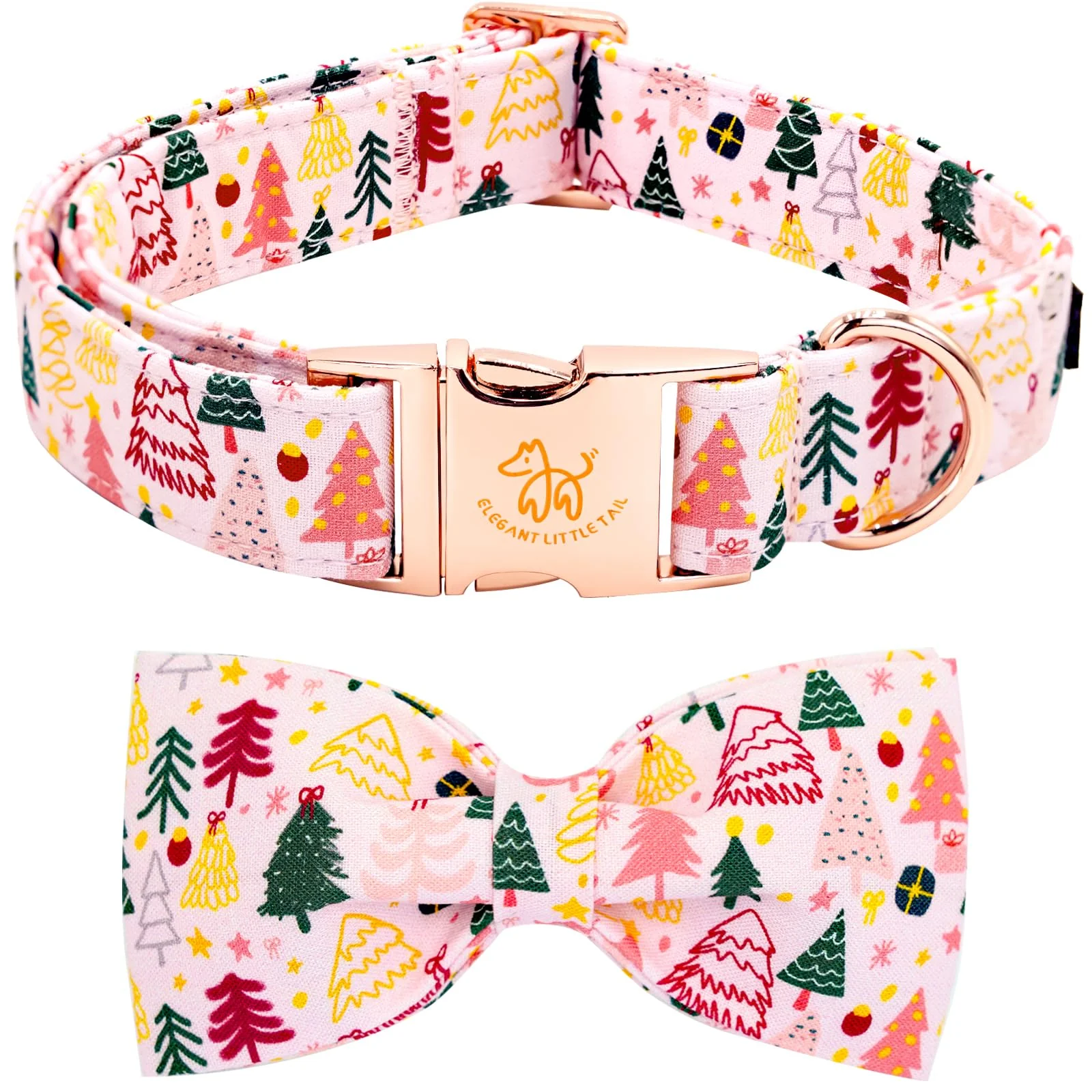 Green Elegant Little Tail Christmas Dog Collar with Bowtie – Soft Cotton Adjustable for Medium Dogs Original