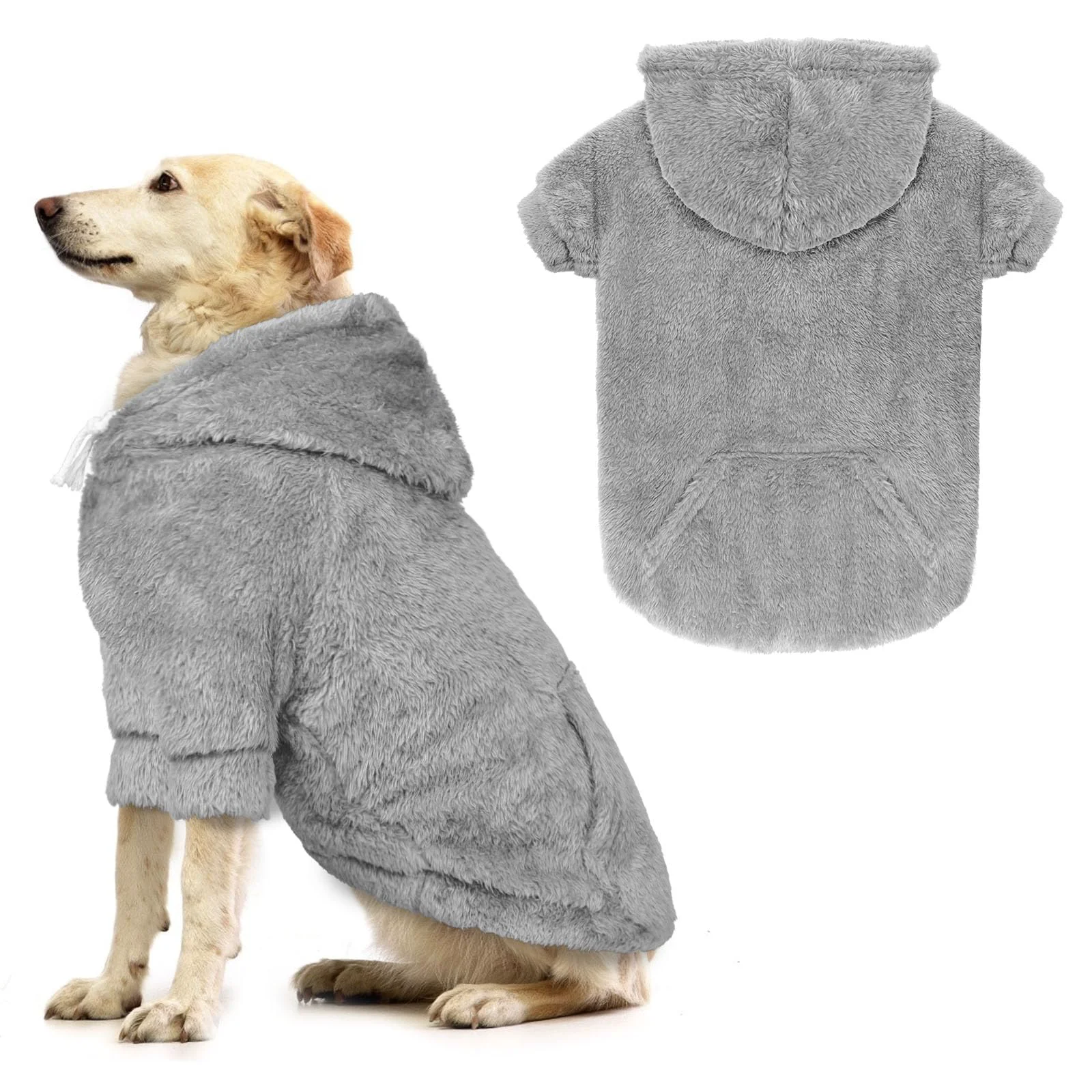 Exceptional Waoduld Dog Sweater – Warm Fleece Hoodie with Pocket Leash Hole Grey XL 7 Sizes Minimalist