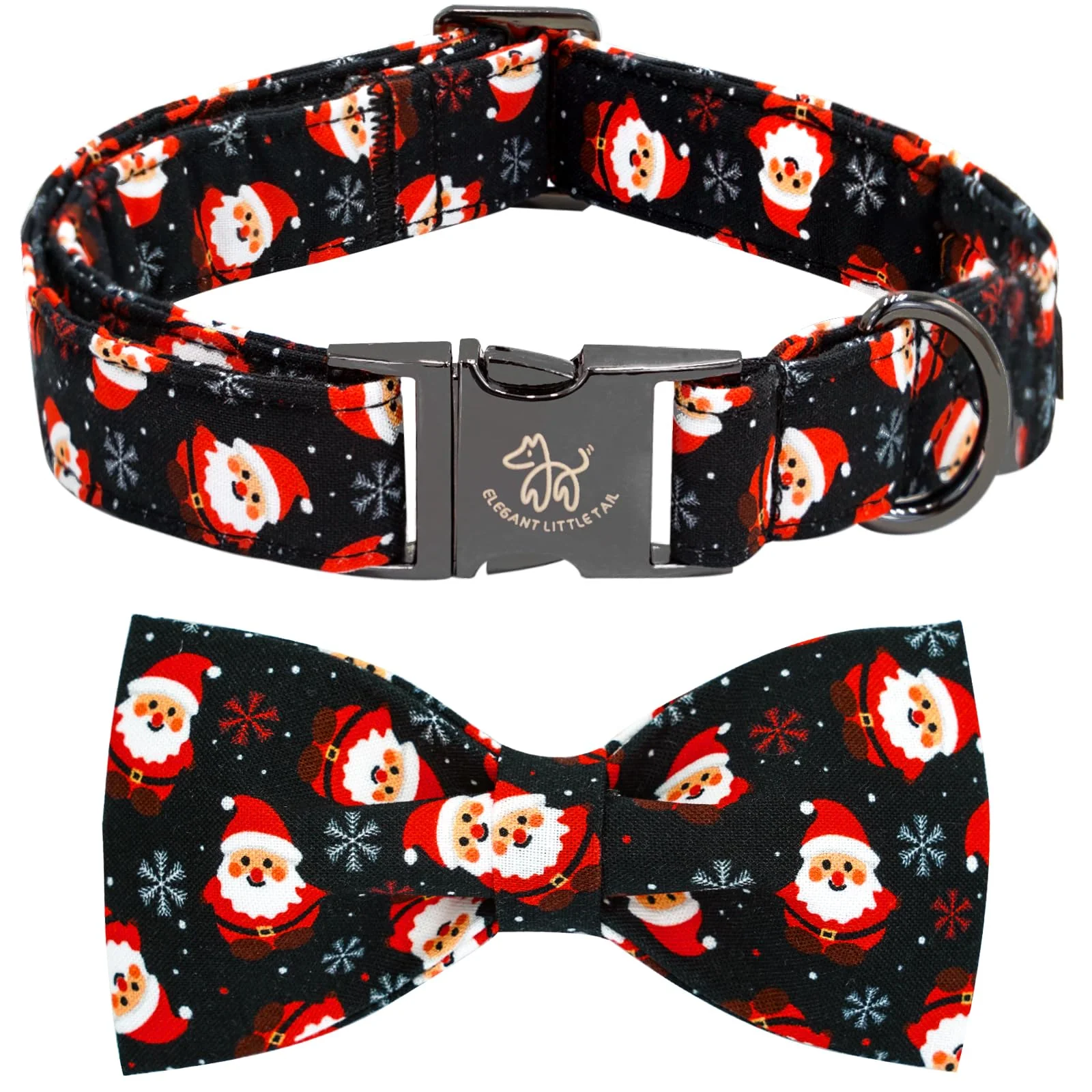 Fine Crafted Elegant little tail Christmas Dog Collar with Red Santa Bow — Adjustable Cotton Collar for Medium Dogs Optimized