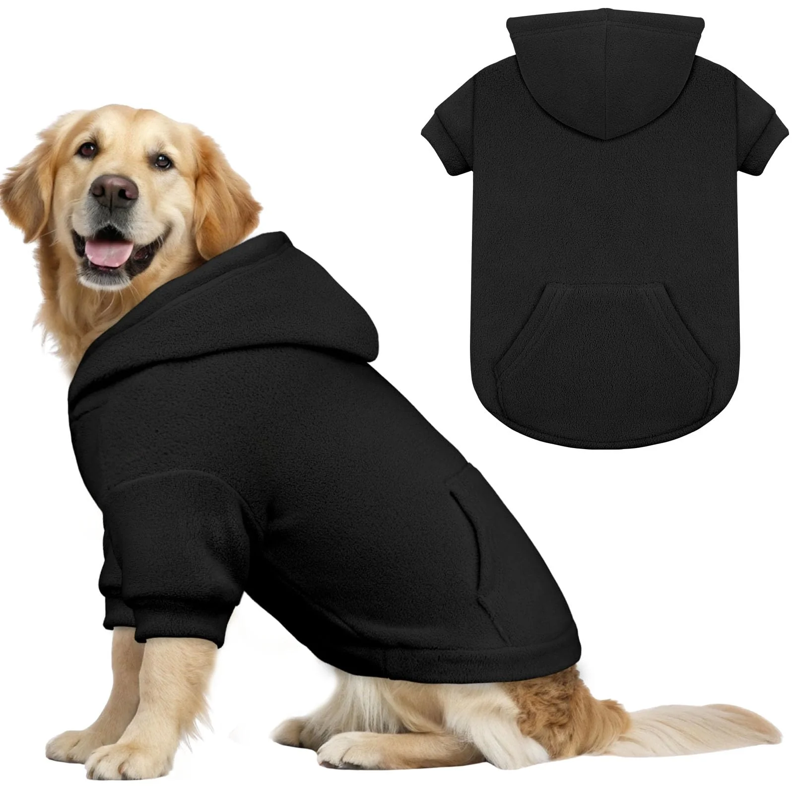 Environmentally Friendly Waoduld Large Dog Hoodie - Warm Fleece Sweater with Hood Leash Hole XL Black Healthy