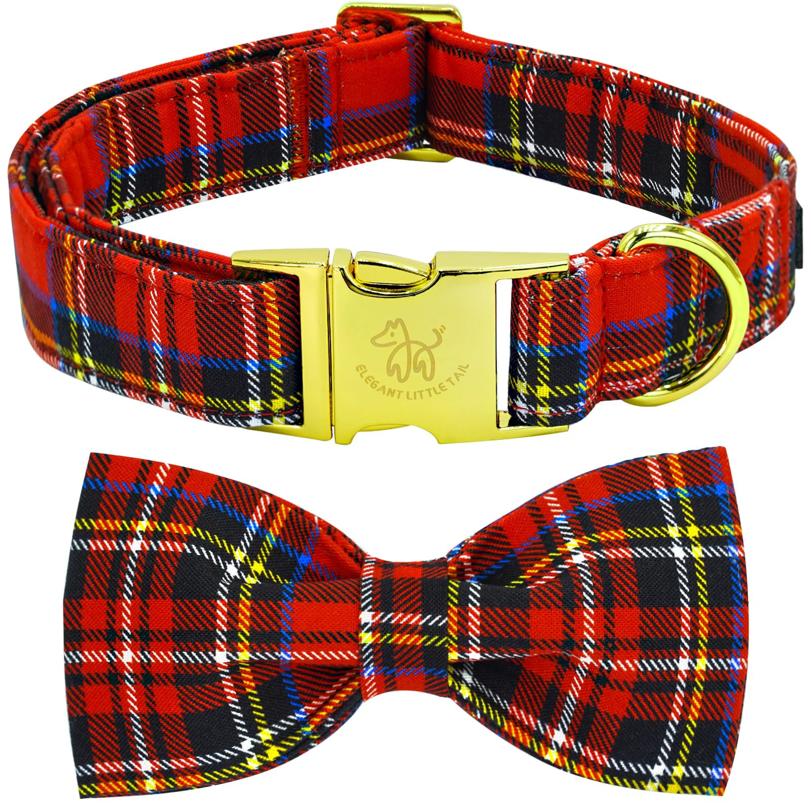 Next-Generation Elegant little tail Christmas Dog Collar Winter Plaid Bow with Red Metal Buckle for Medium Dogs Original