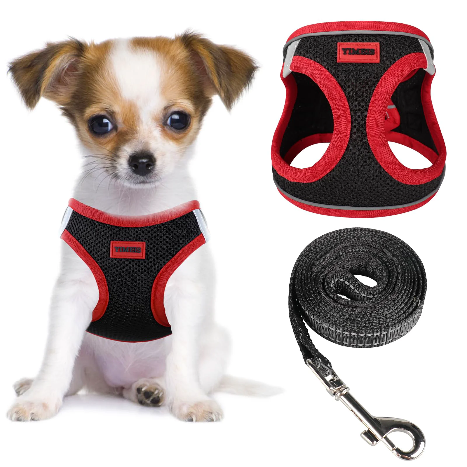 Comfortable YIMEIS Dog Harness and Leash Set - No-Pull Reflective Mesh Vest Small Black Red 01 Detailed