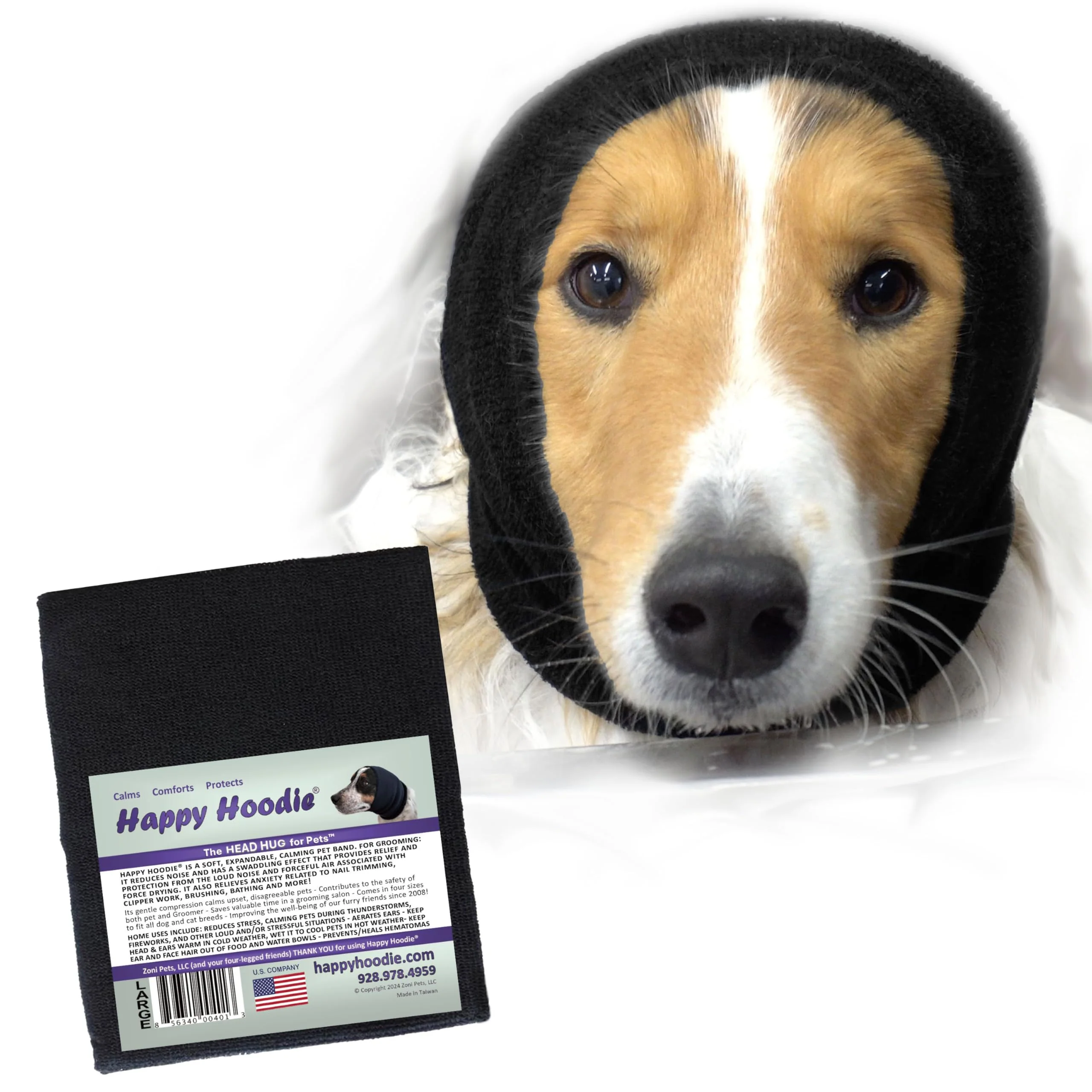 Enhanced Happy Hoodie by ZONI PETS – The Calming Band for Dogs Cats Large Black Since 2008 Carefully Designed