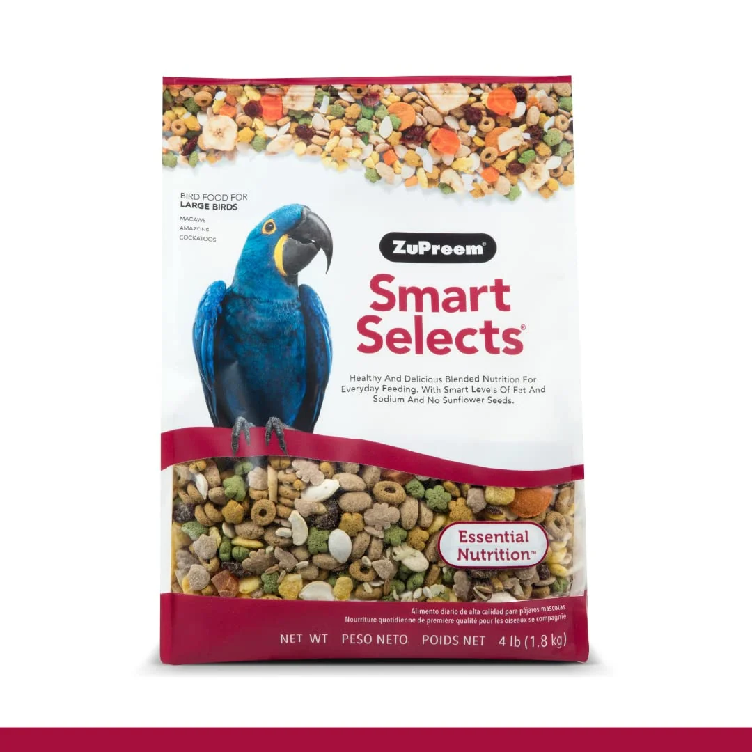 Original Design ZuPreem Smart Selects Bird Food — Daily Nutrition for Large Parrots USA Made 4 lb Fine