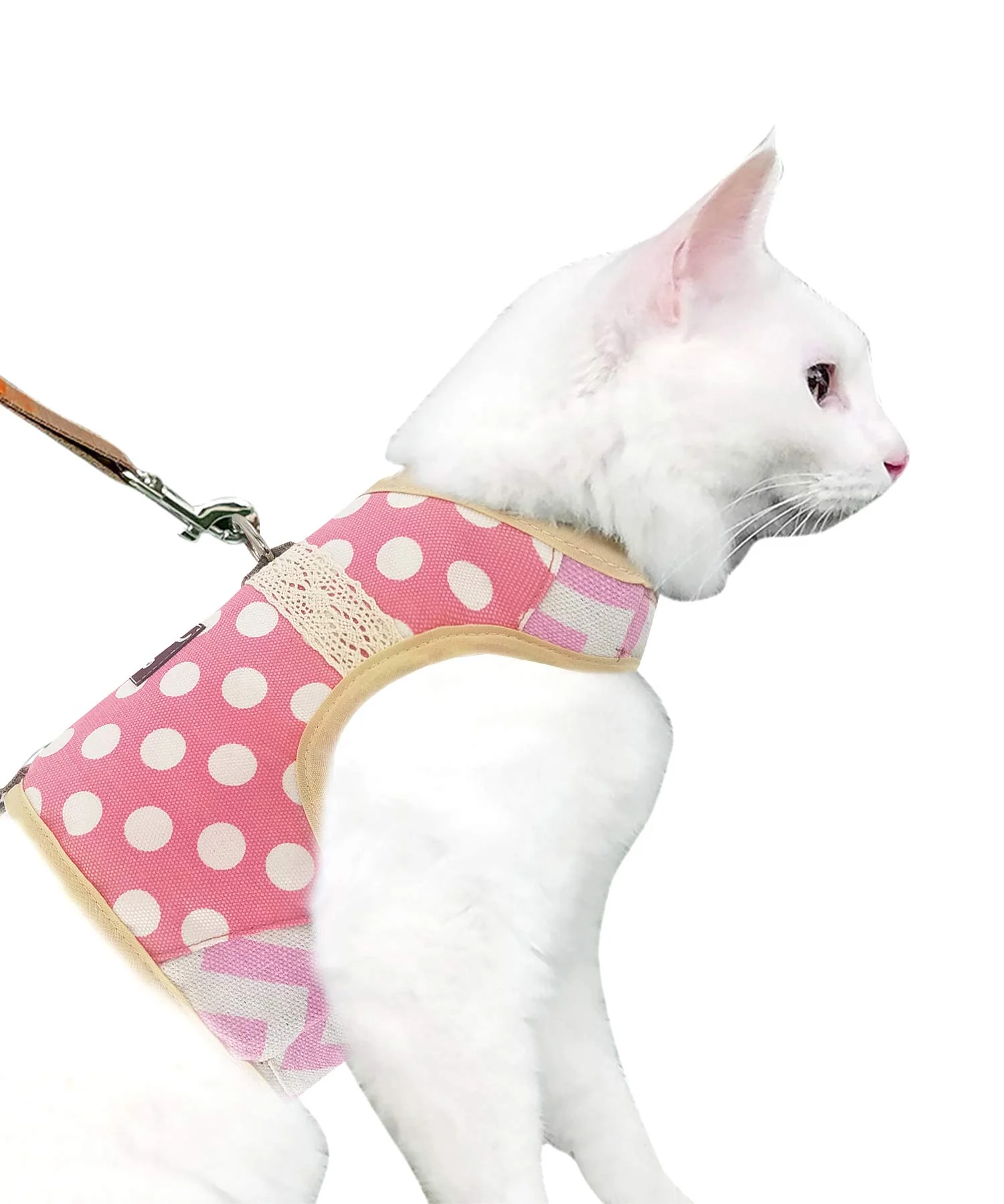 Recyclable Yizhi Miaow Cat Harness Leash – Escape-Proof Adjustable Pink Polka Dot Vest Small Fashionable