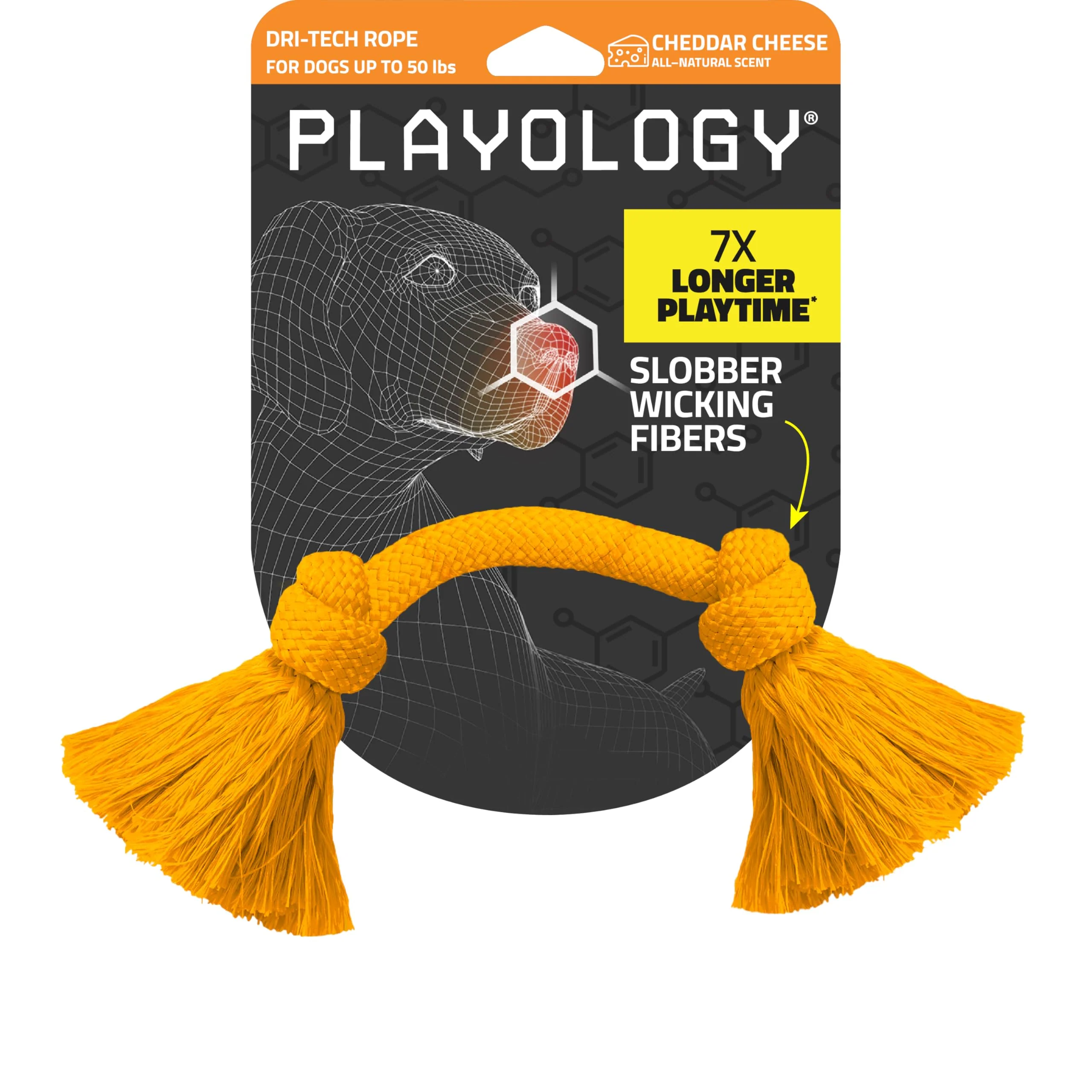 Specialty Playology Dog Toys Dri-Tech Rope Tug for Aggressive Chewers Cheddar Cheese Scented Easy to Clean Verified