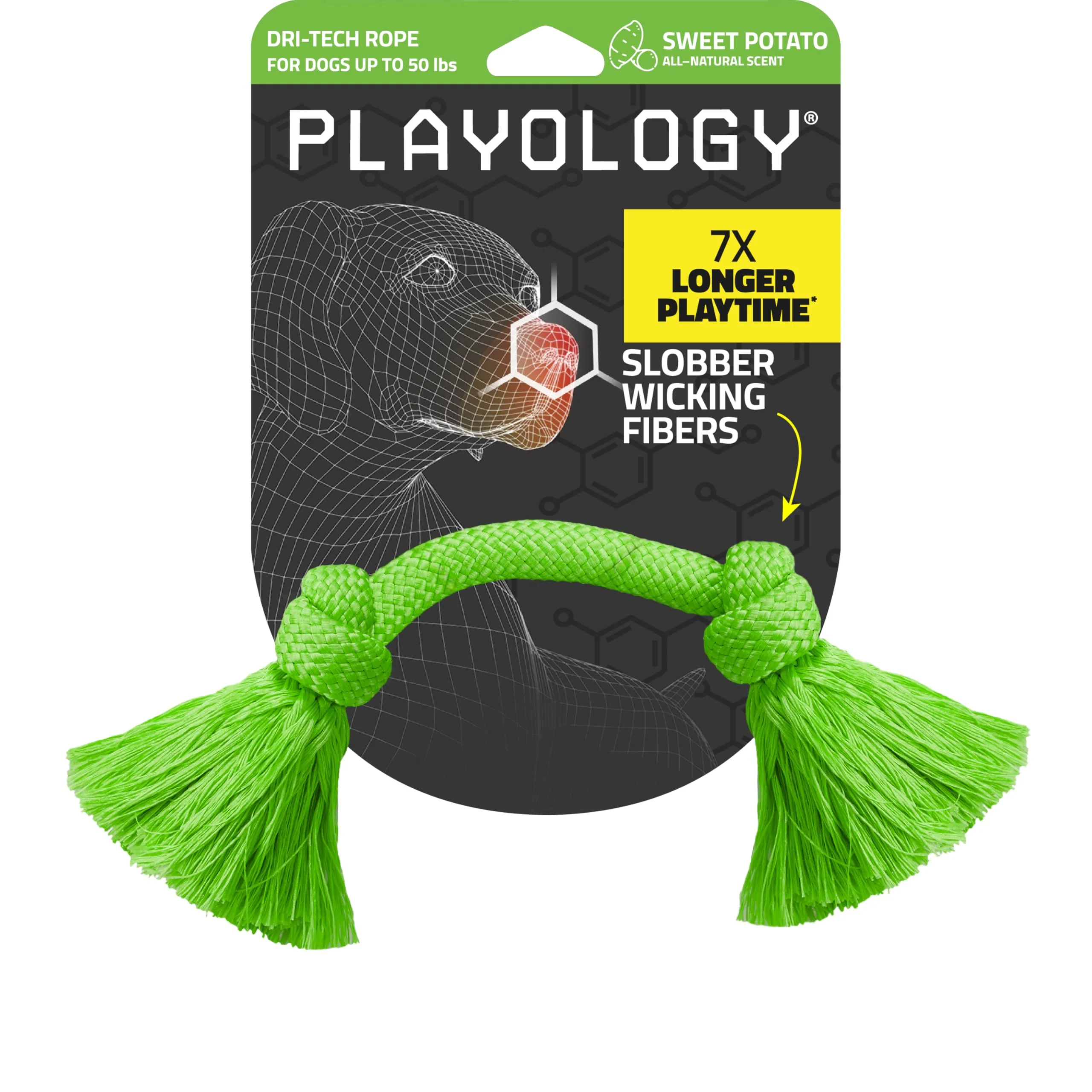 Sophisticated Playology Dri-Tech Rope Toy for Medium Dogs — Sweet Potato Scent Reusable
