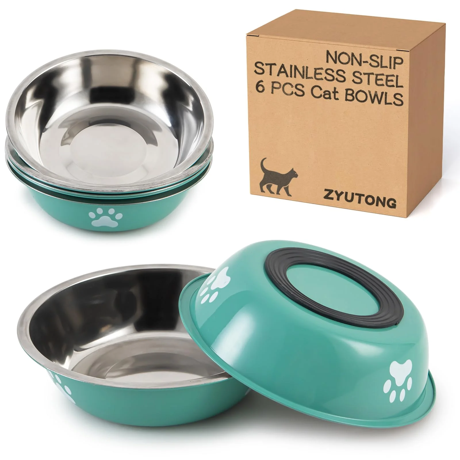 Exclusive ZYUTONG 6-Pack Stainless Steel Cat Bowls – Whisker-Friendly Non-Slip 16 oz Each Efficient