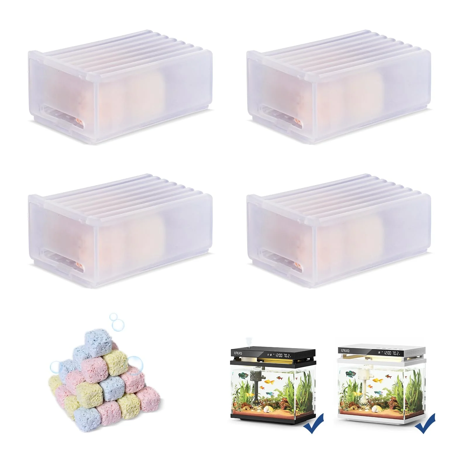 Quality URUQ Aquarium Bio Filter Media Module – 4-Box Filtration for Clear Water Odor Control Fine Crafted