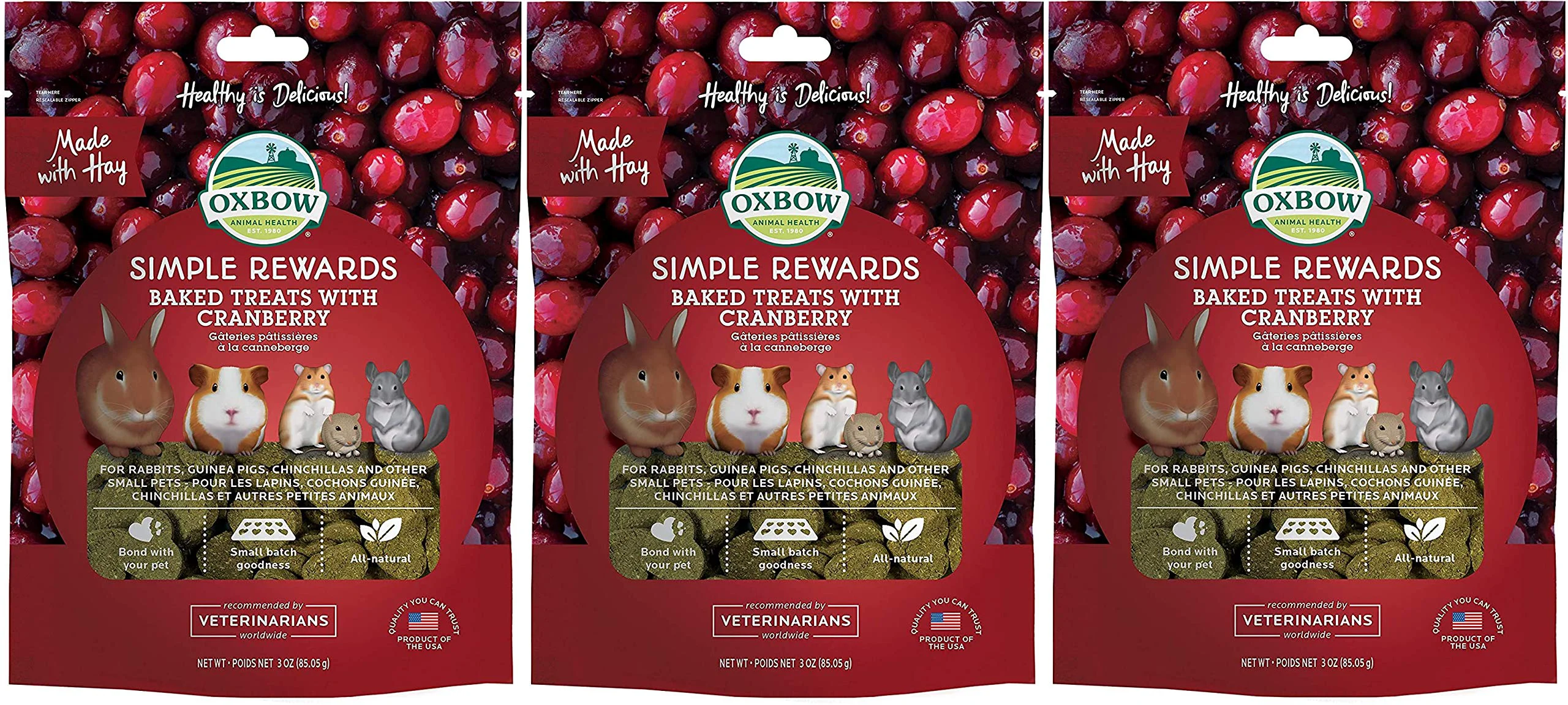 Lightweight Oxbow Cranberry Simple Rewards Small Pet Treats — 3 Pack 3 oz Each with Hay Stylish