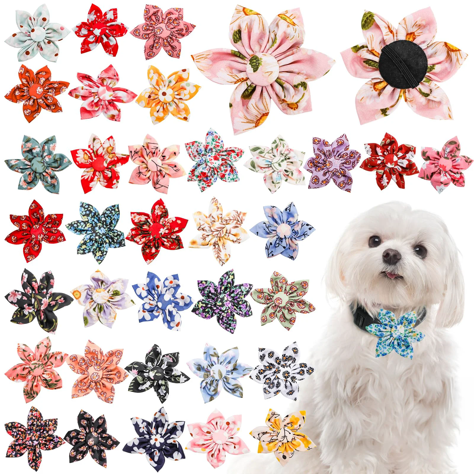 Refined Jowgut 36-Piece Adjustable Dog Flower Collars 3.3-Inch Multi-Color Floral Pet Accessories Classic