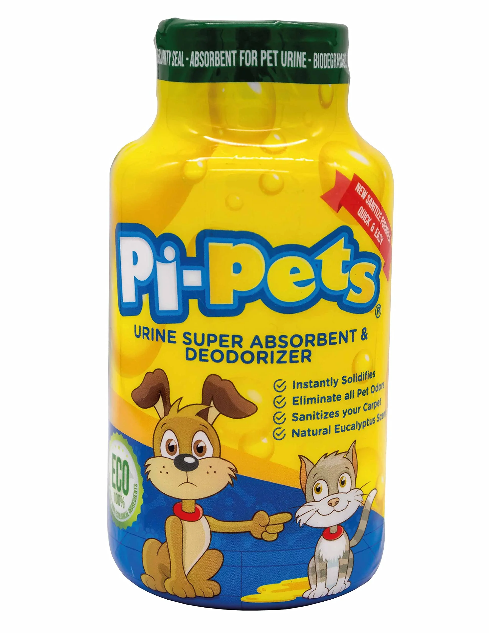 Reusable PI-Pets Urine Absorbent Powder with Eucalyptus Scent – Eco-Friendly 7.76 oz Solid