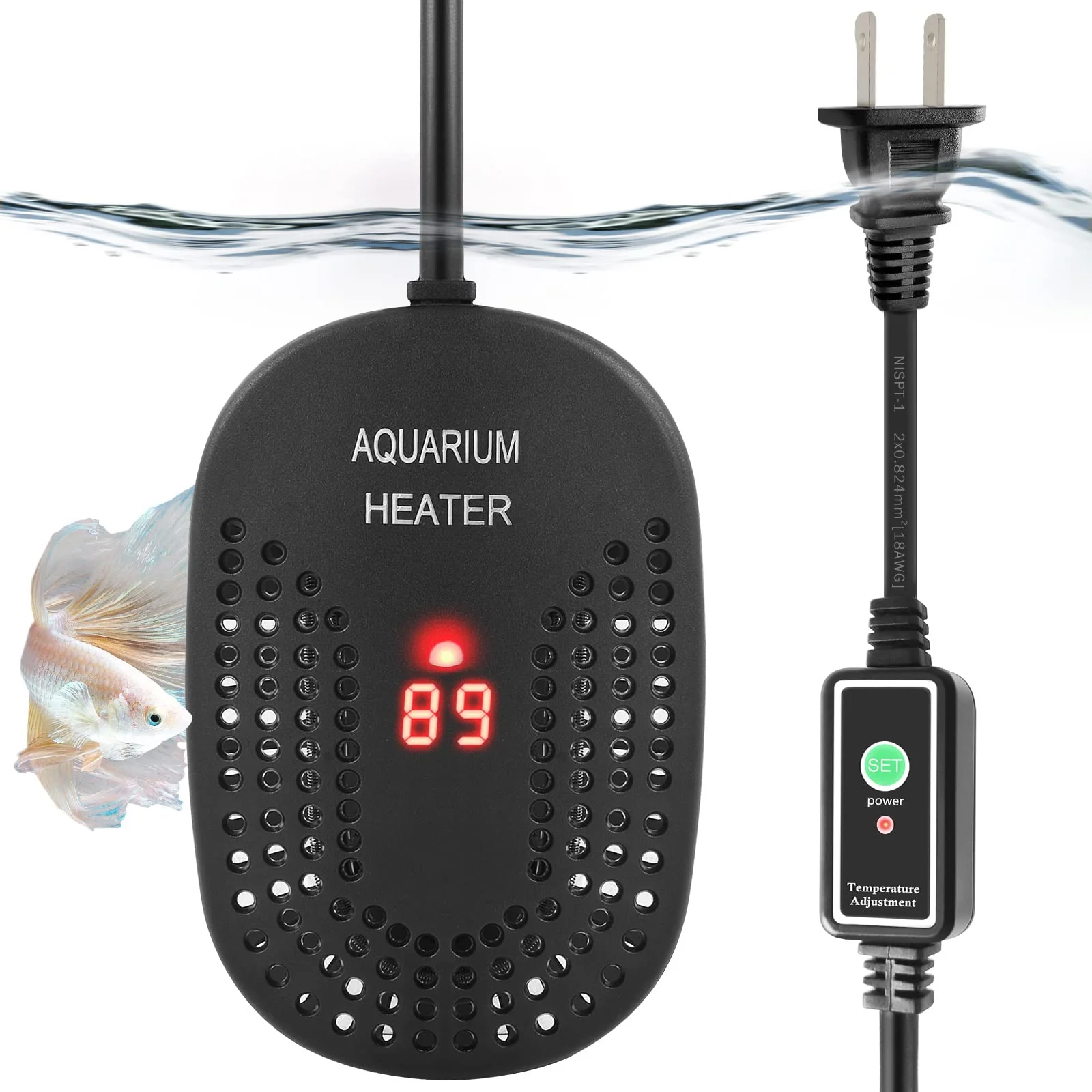 Premium HITOP 100W Mini Adjustable Aquarium Heater — Digital Controller for 5-30 Gallon Tanks Modern