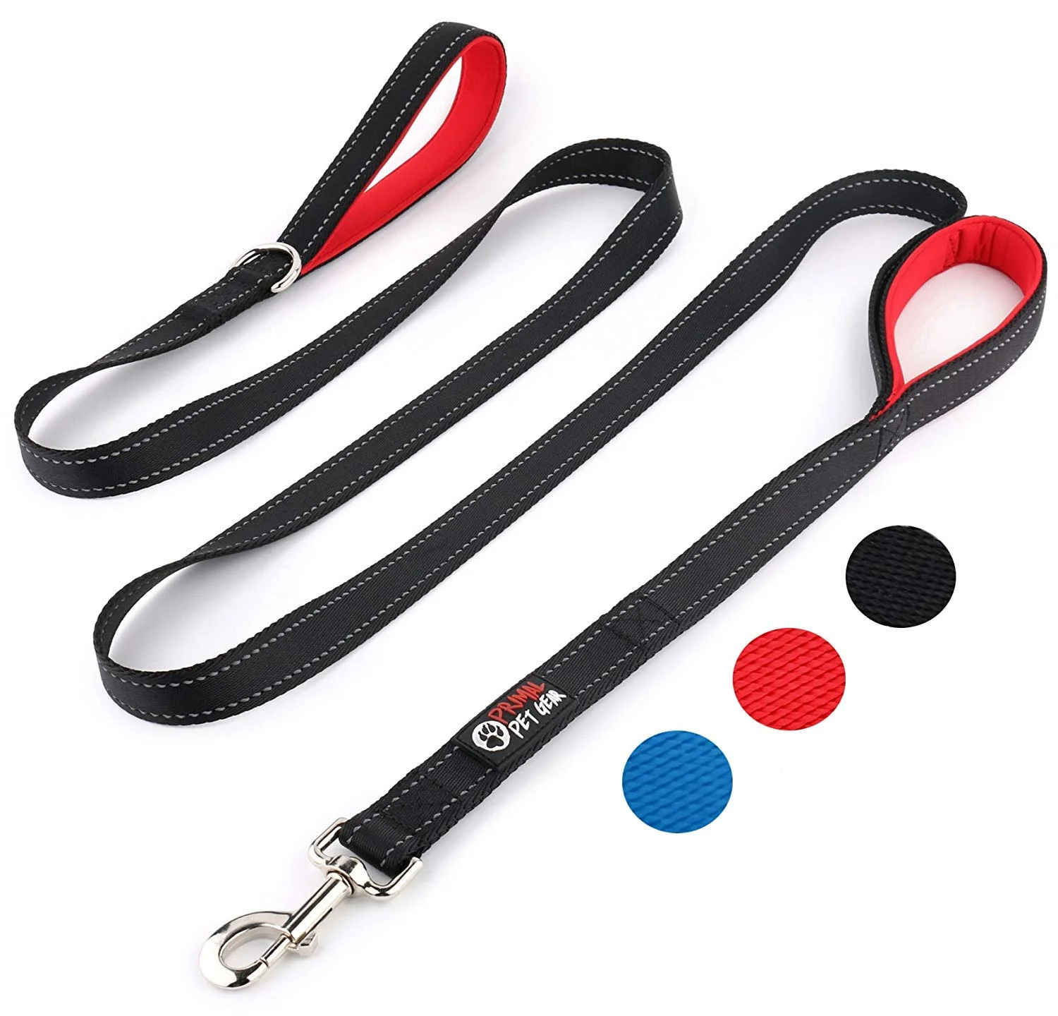 Premium Primal Pet Gear Dog Leash 8ft Black - Dual-Handle Traffic-Padded Heavy-Duty Lead Classic