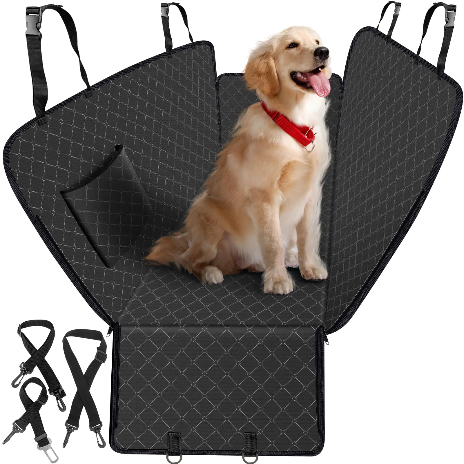 Genuine WoofKnows Dog Car Seat Cover with Storage Pocket – Back Seat Hammock 54x58 Fits SU Trucks Clean