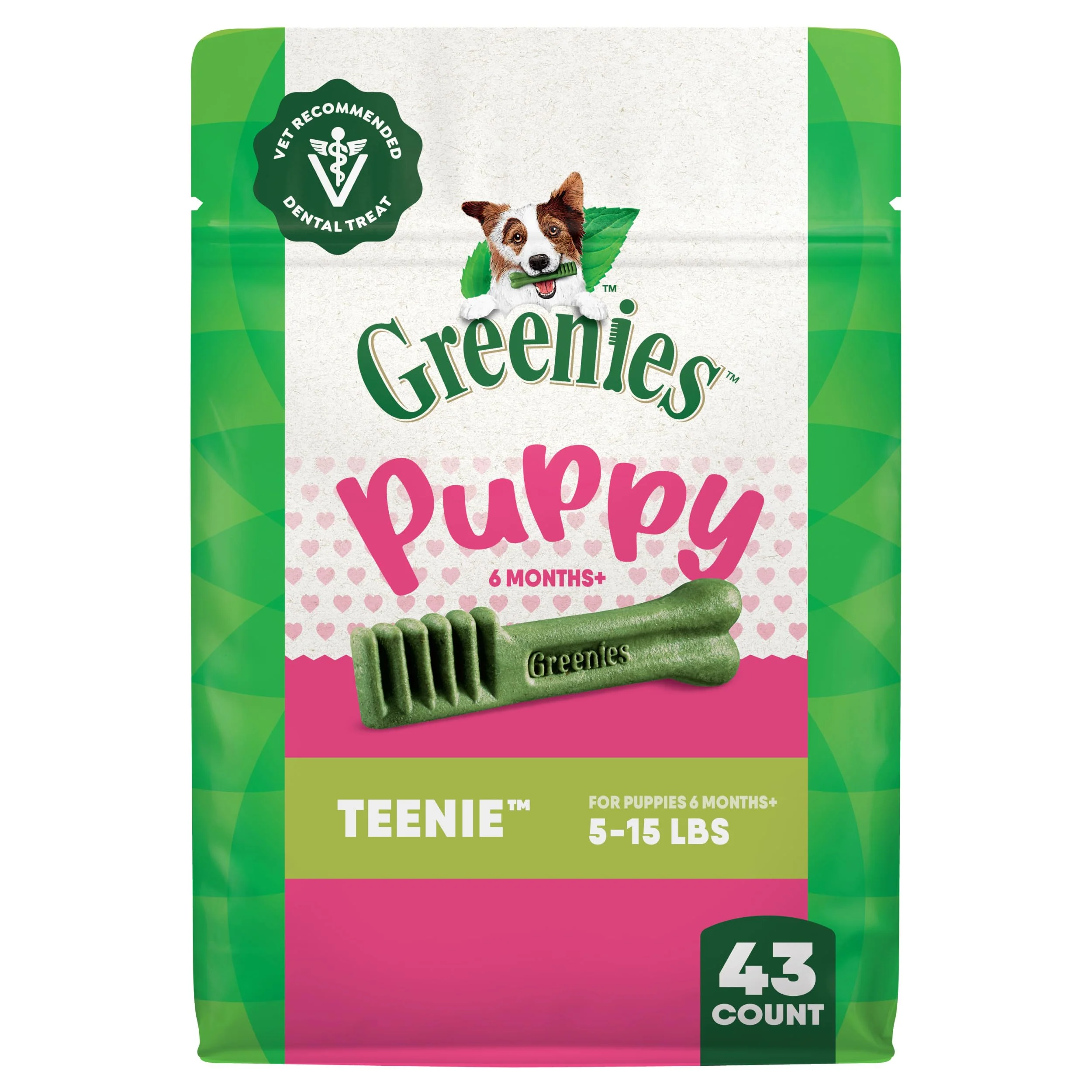 Comfortable Greenies Vet- Natural Dental Puppy Treats Teenie Size – 12 oz 43 Count Premium