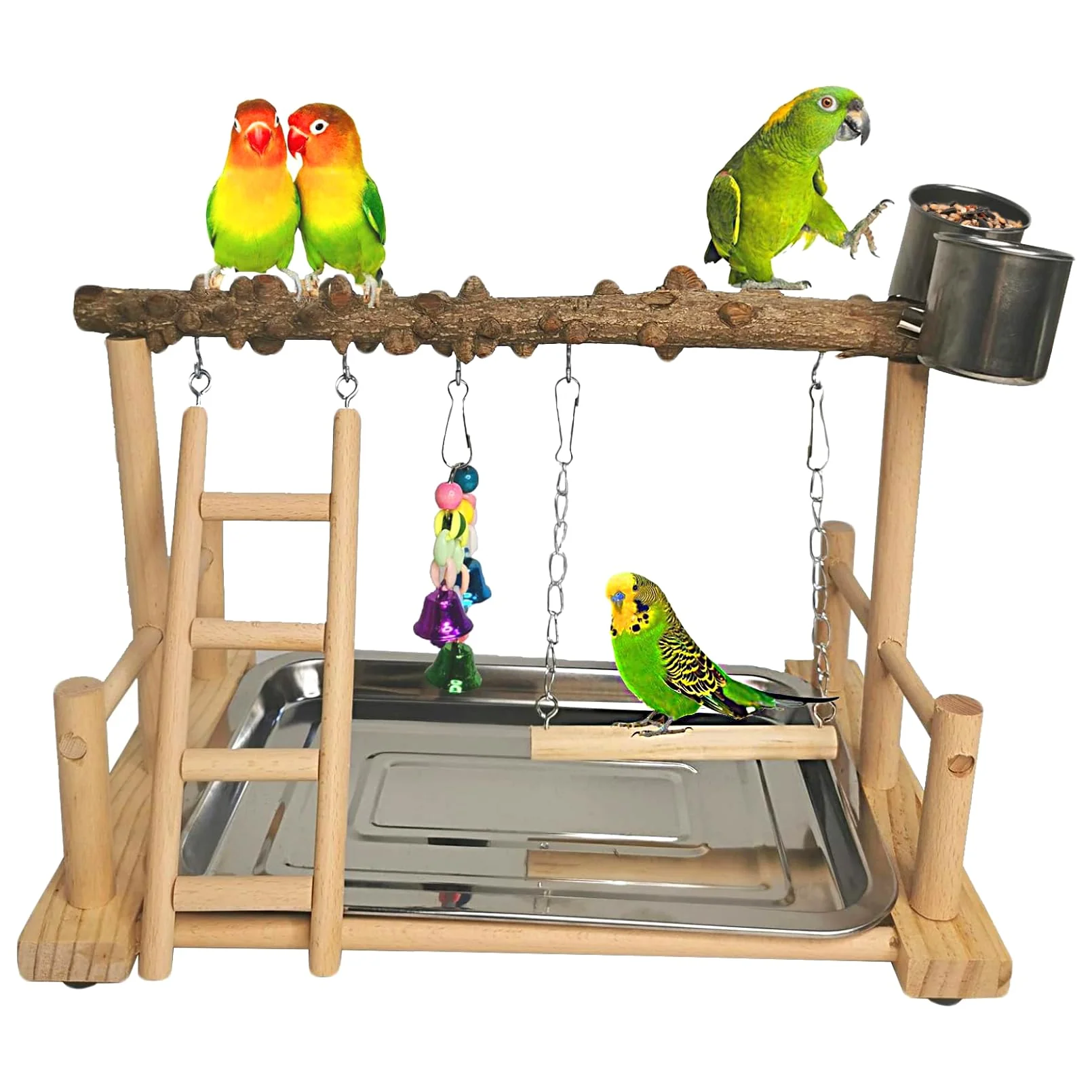 Reliable Hamiledyi Parrot Playground Wood Playstand – Exercise Gym with Feeder Cups Ladder Durable