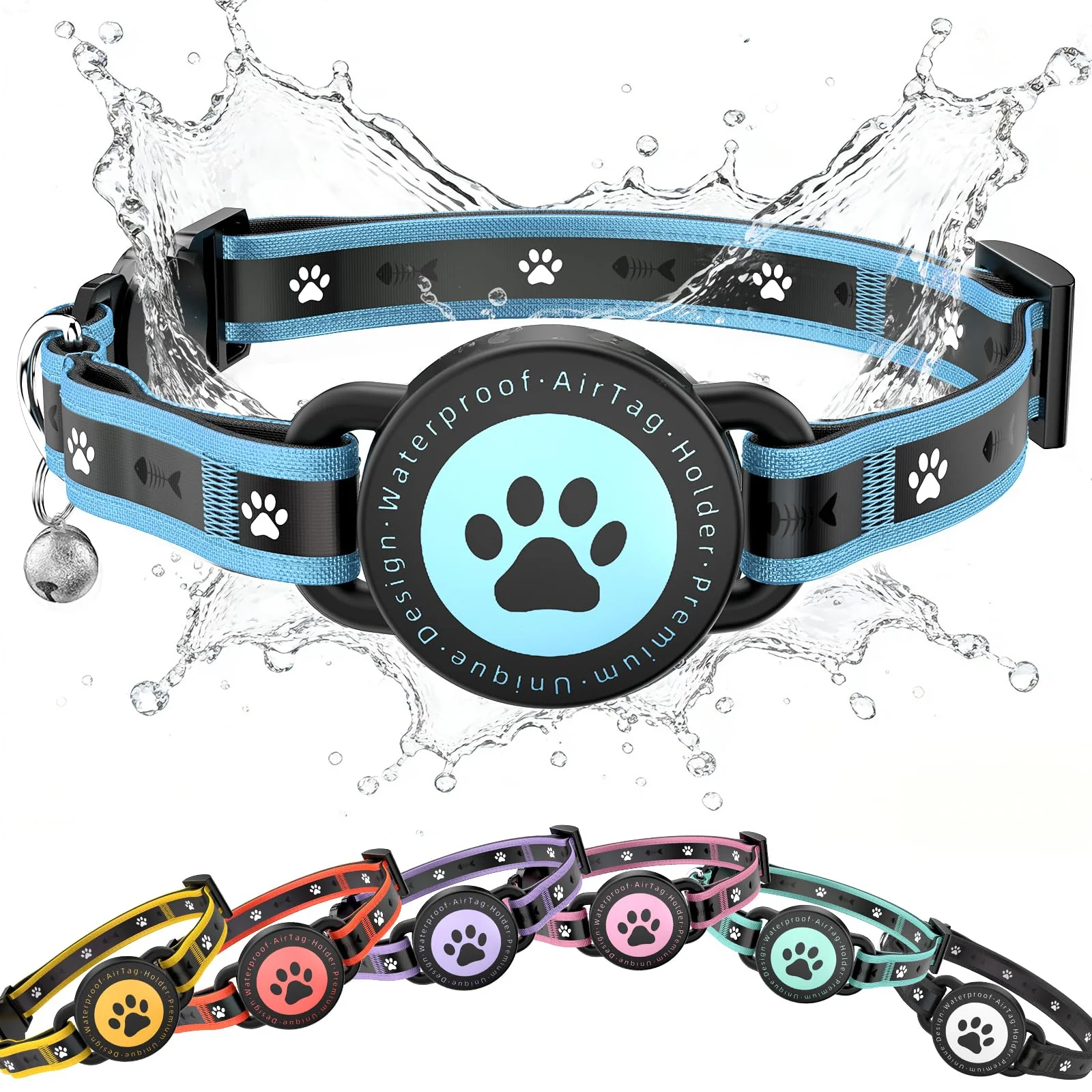 Excellent ZOWPET Airtag Cat Collar Breakaway with Reflective Strips Bell – Apple AirTag Holder Blue Size S Authentic