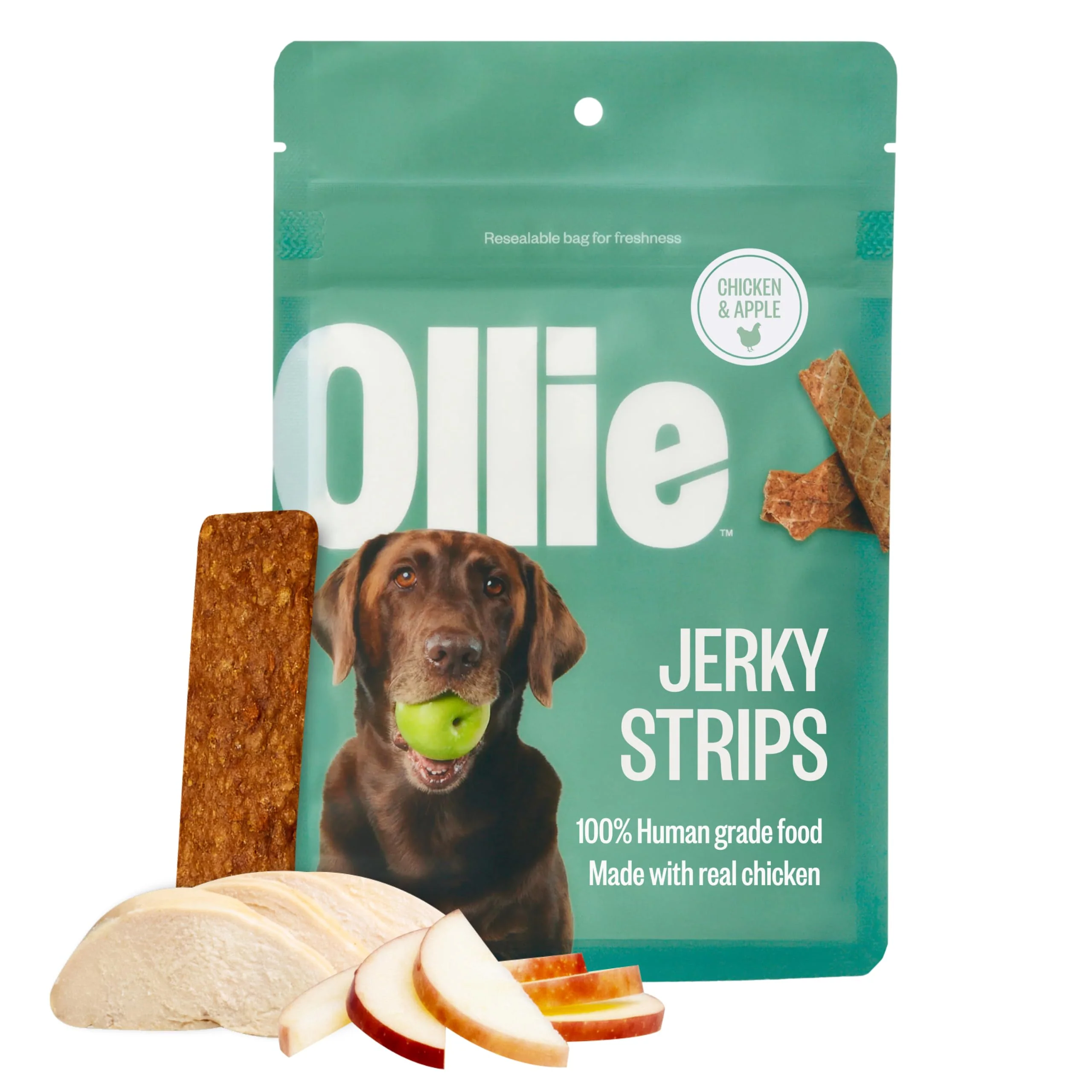 Crafted Ollie Chicken Apple Jerky Dog Treats – All Natural Human-Grade 5 oz Advanced