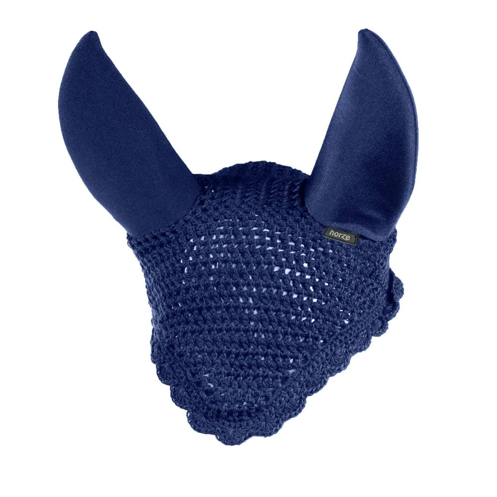 Lightweight HORZE Supreme Silent Crochet Ear Bonnet — Sound Dampening Fly Protection for Sensitive Horses Peacoat Selected