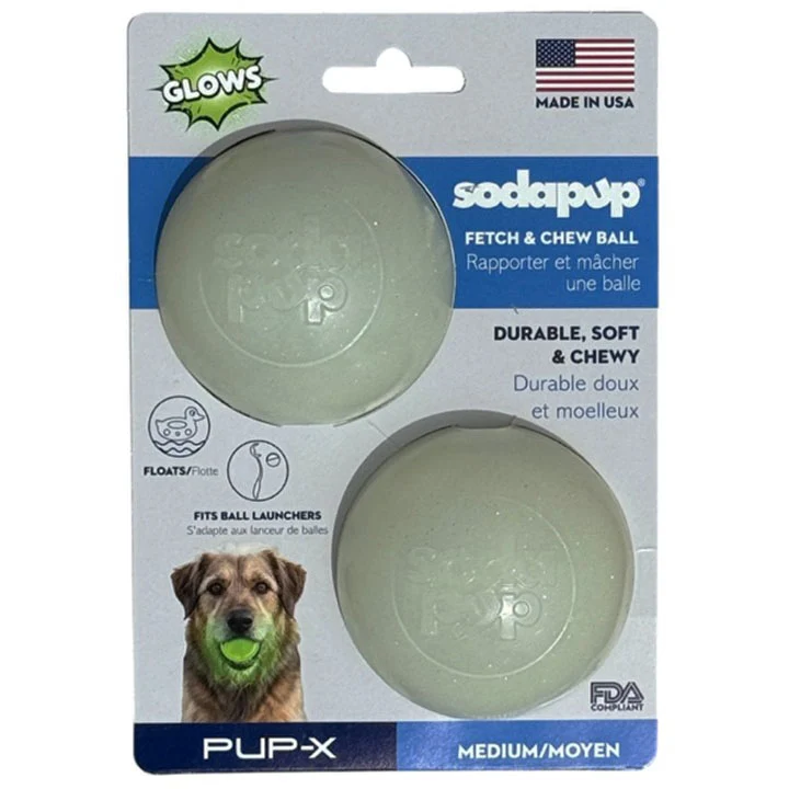 Excellent Glow in the Dark Glitter Ball 2-Pack Dog Toy Soft PUP-X Rubber Floating Fetch Ball with Treat Dispenser USA Made Prestigious