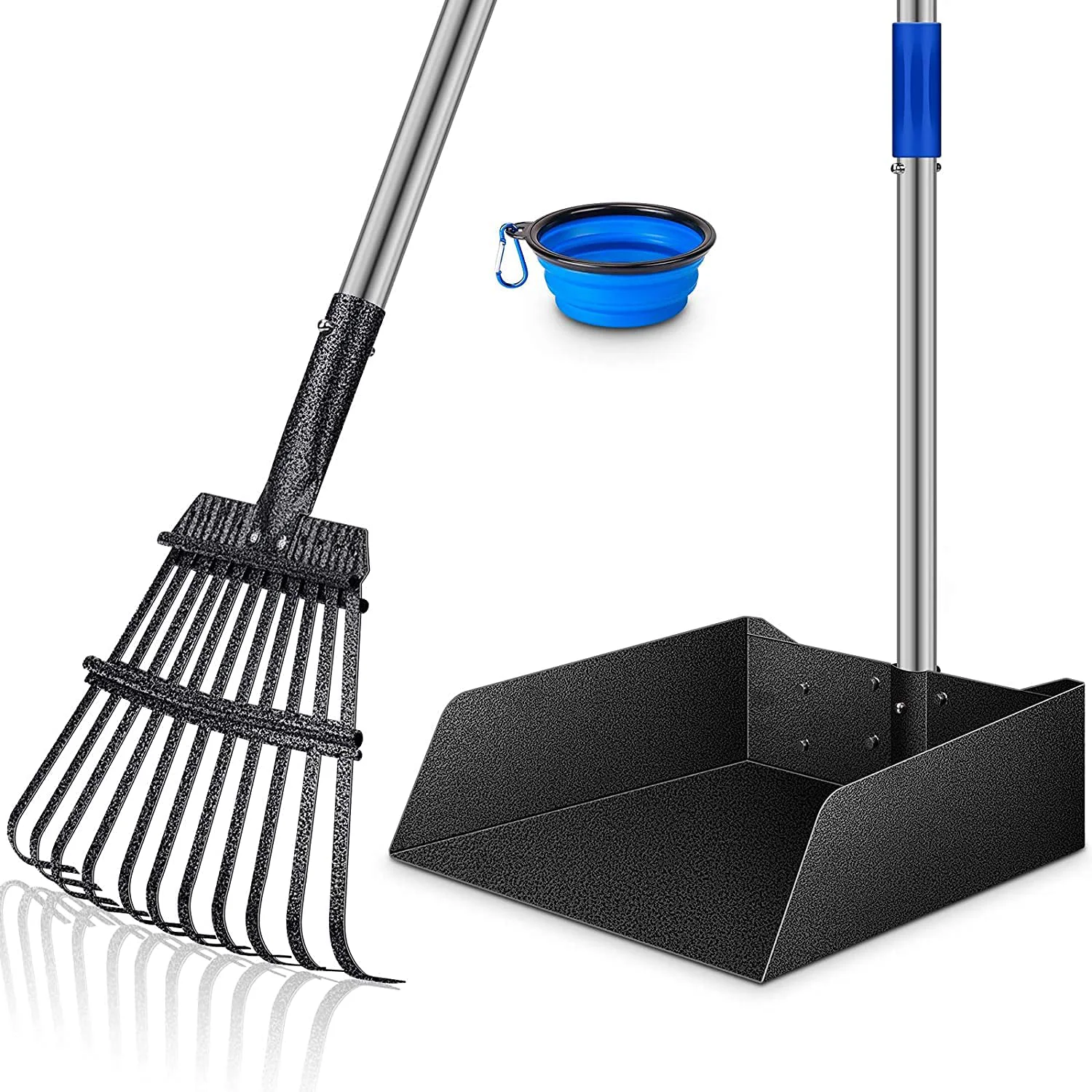World-Class morpilot Large Pet Pooper Scooper Bigger Dog Pooper Scooper Adjustable Long Handle Stainless Metal Tray 11 Teeth Rake for Large Medium Small Dogs and Pets Great for Lawns Grass Unique