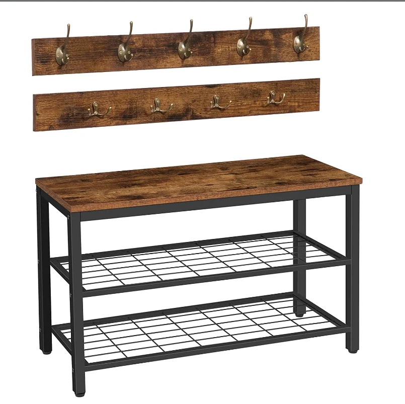 Reusable Chefluad Hall Tree Coat Rack Shoe Bench Set with 9 Rustic Large Coat Rack Wall Mounted Shoe Organizer Shelf for Hallway Living Room Bedroom Sustainable
