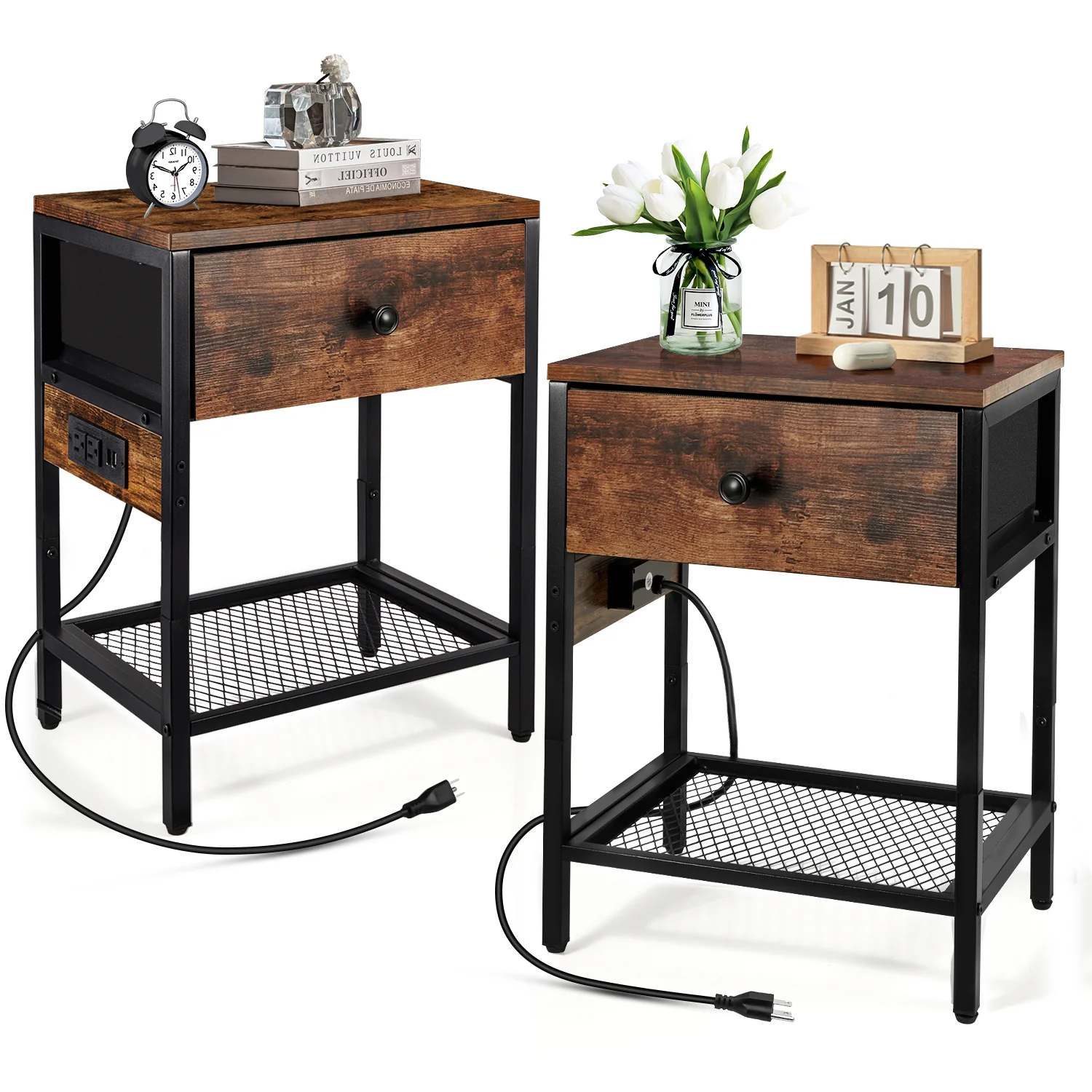 Responsible Behost Nightstand with Drawer End Side Table with Charging Station for Bedroom 2 pack Unique
