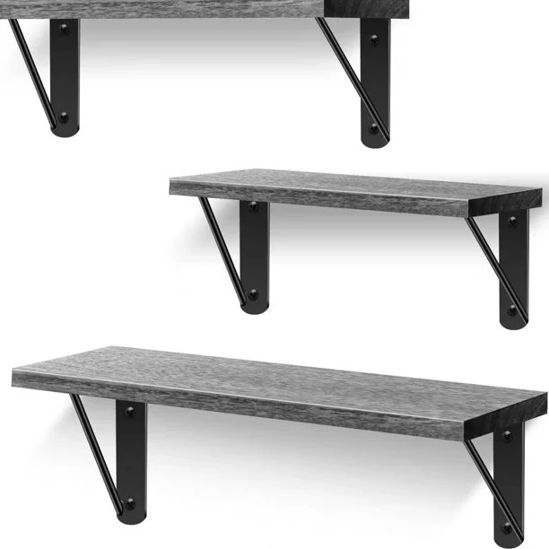 Lightweight MONVANE Floating Shelves for Wall Rustic Wood Wall Shelves Decor Set of 3 for Bedroom Bathroom Living Room Kitchen Office Laundry Room Grey White Sophisticated
