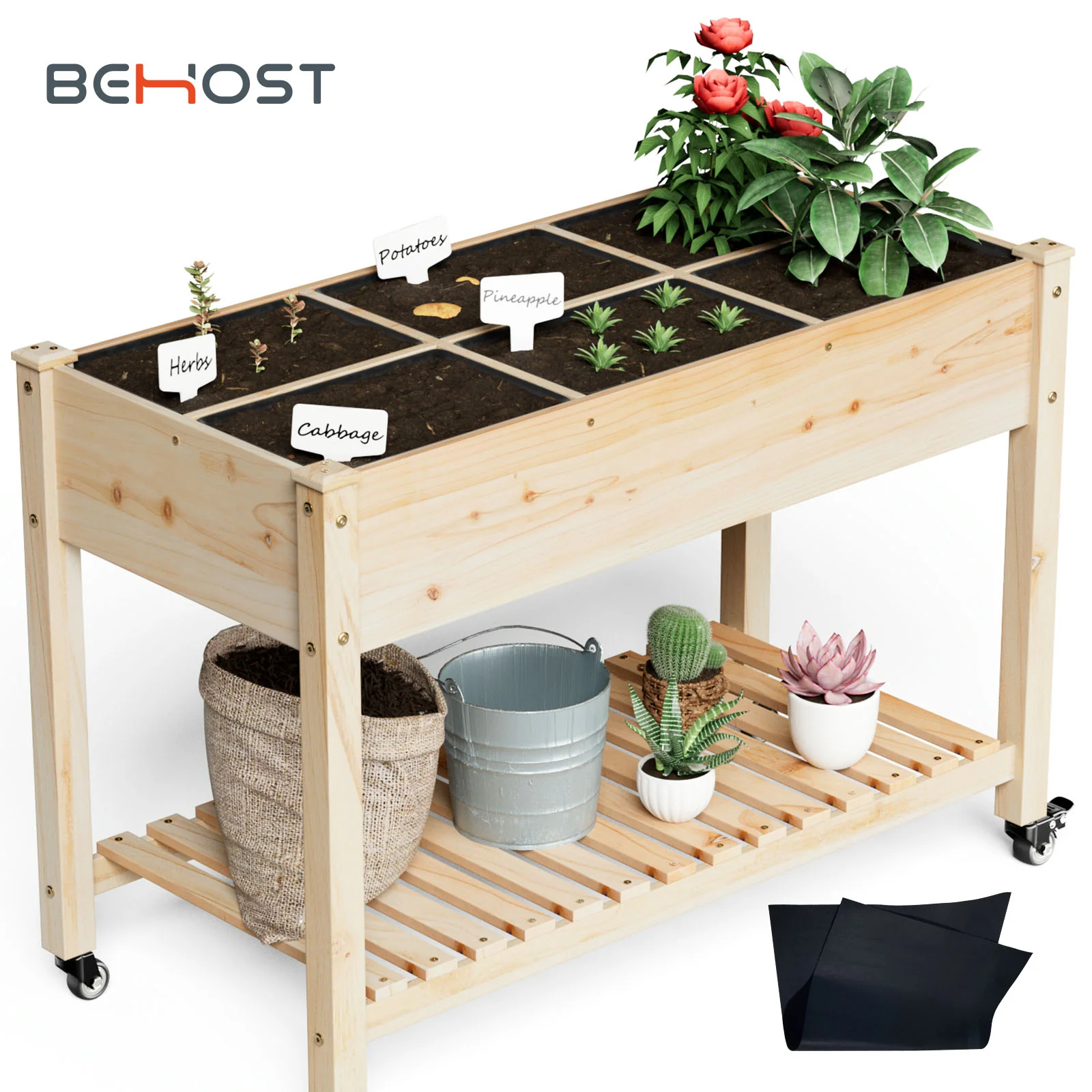 First-Class Raised Garden Bed BEHOST d Wood Planter Box Stand for Backyard Patio Balcony w Bed Liner 264lb Capacity Detailed