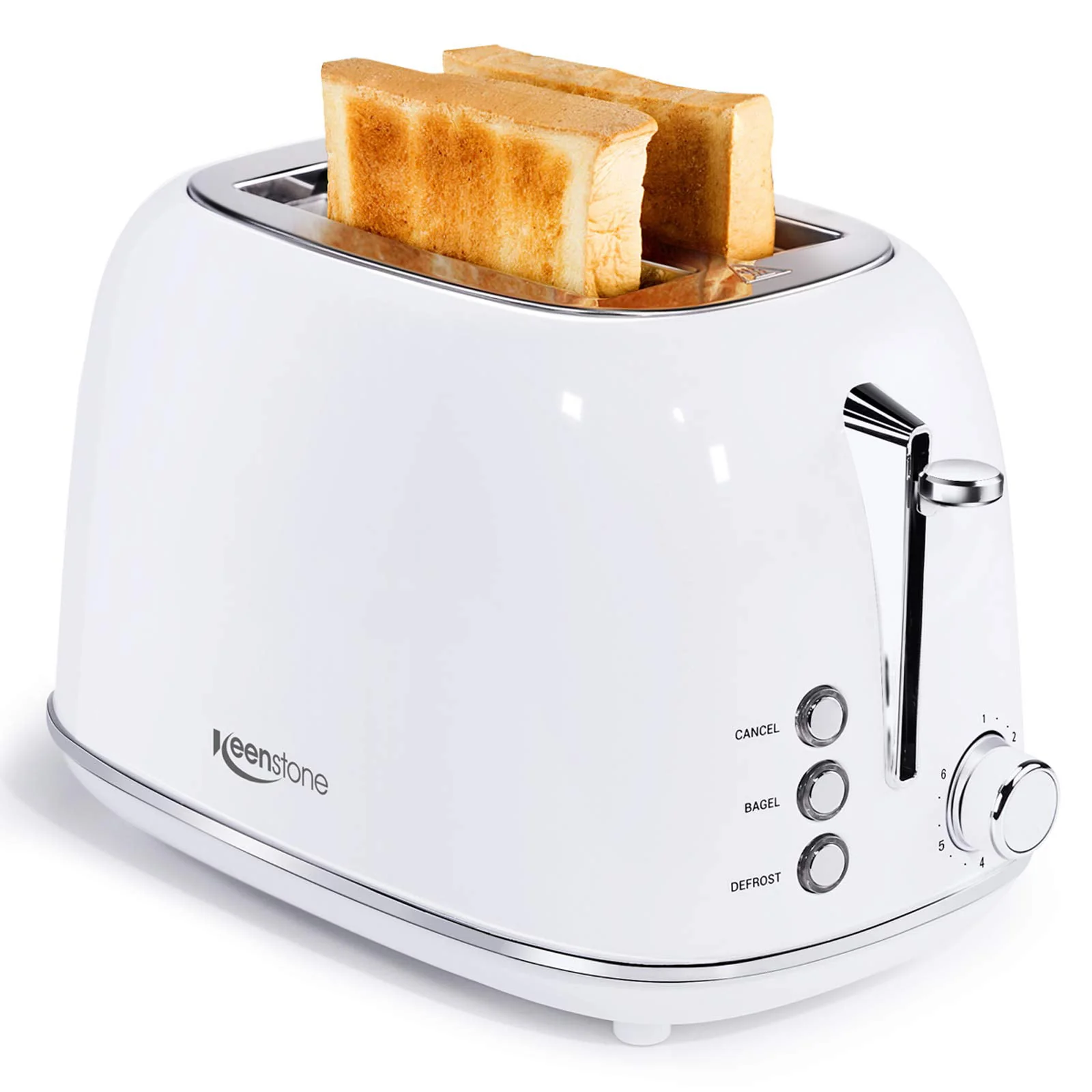 High-Performance Keenstone Retro 2 Slice Toaster Stainless Steel with Bagel Cancel Defrost Fuction and Extra Wide Slots Toasters 6 Shade Settings Removable Crumb Tray White Luxury