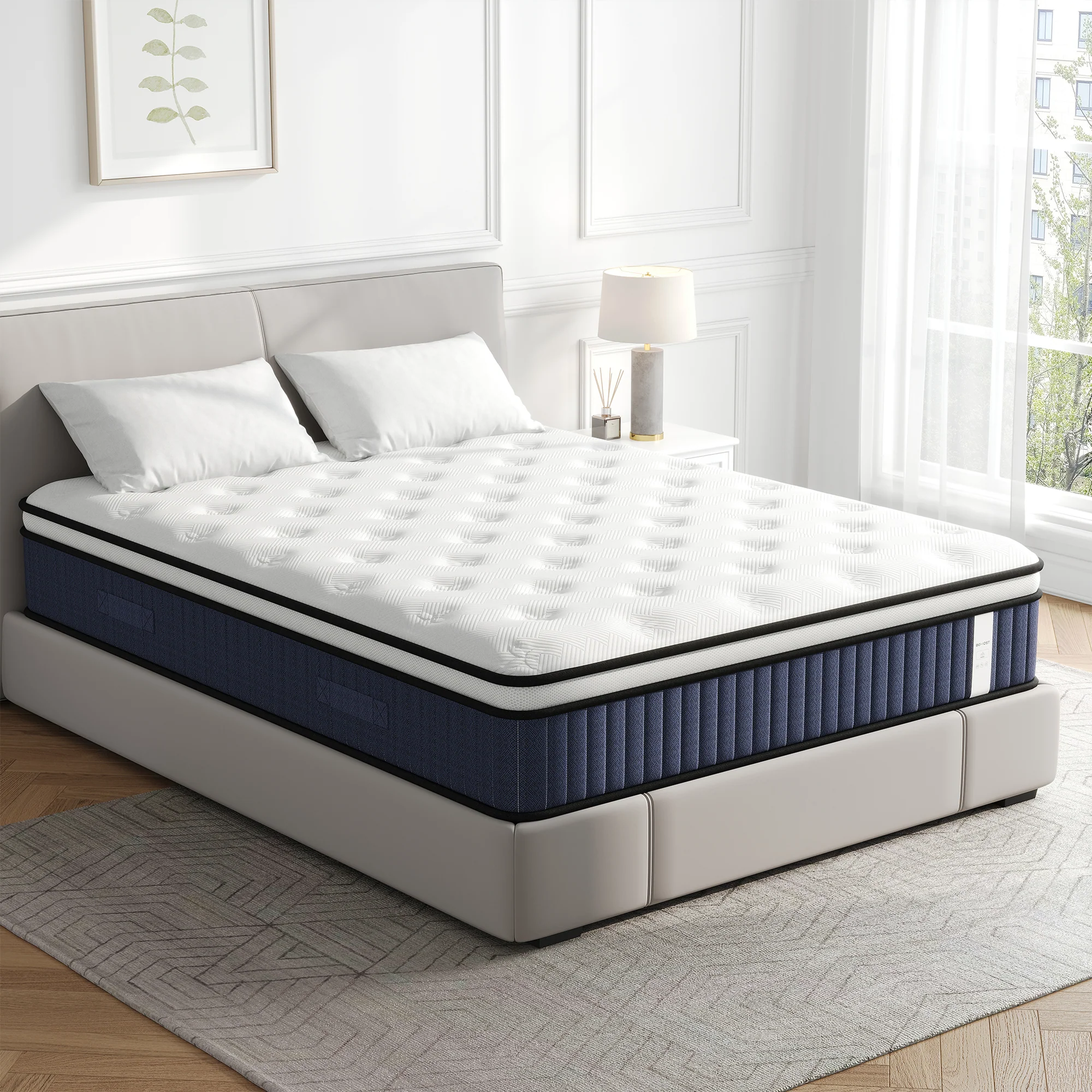 Exclusive Behost 12 inch Queen Mattress in a Box Euro Top Pocket Springs Mattress with 8-layer Support for Adults Pressure Relief Dependable