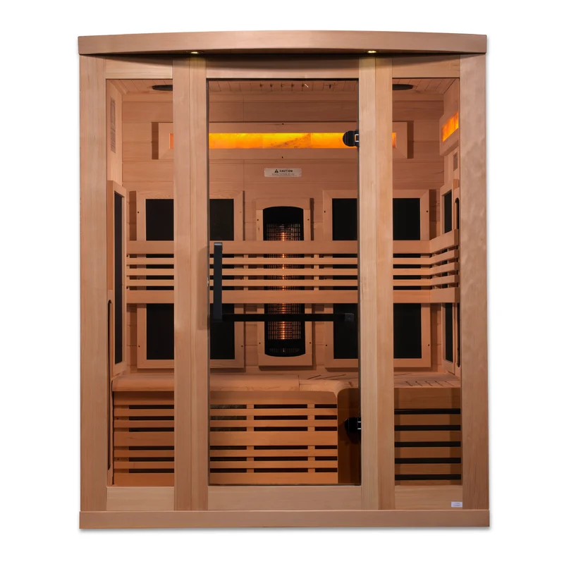 Durable Golden Designs Reserve Edition 3-Person Full Spectrum Near Zero EMF Infrared Sauna with Himalayan Salt Bar Lightweight