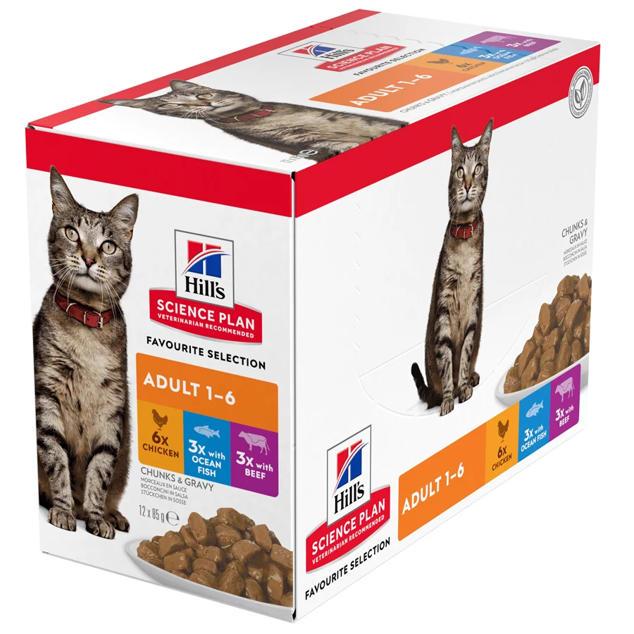 Carefully Designed Hill x27 s Science Plan Adult Wet Cat Food Chicken， Beef Ocean Fish 12x85g Unique