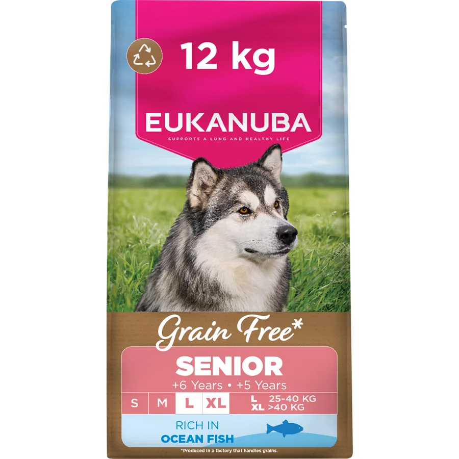 Stylish Eukanuba Grain Large Breed Senior Dry Dog Food Ocean Fish 12kg Clean